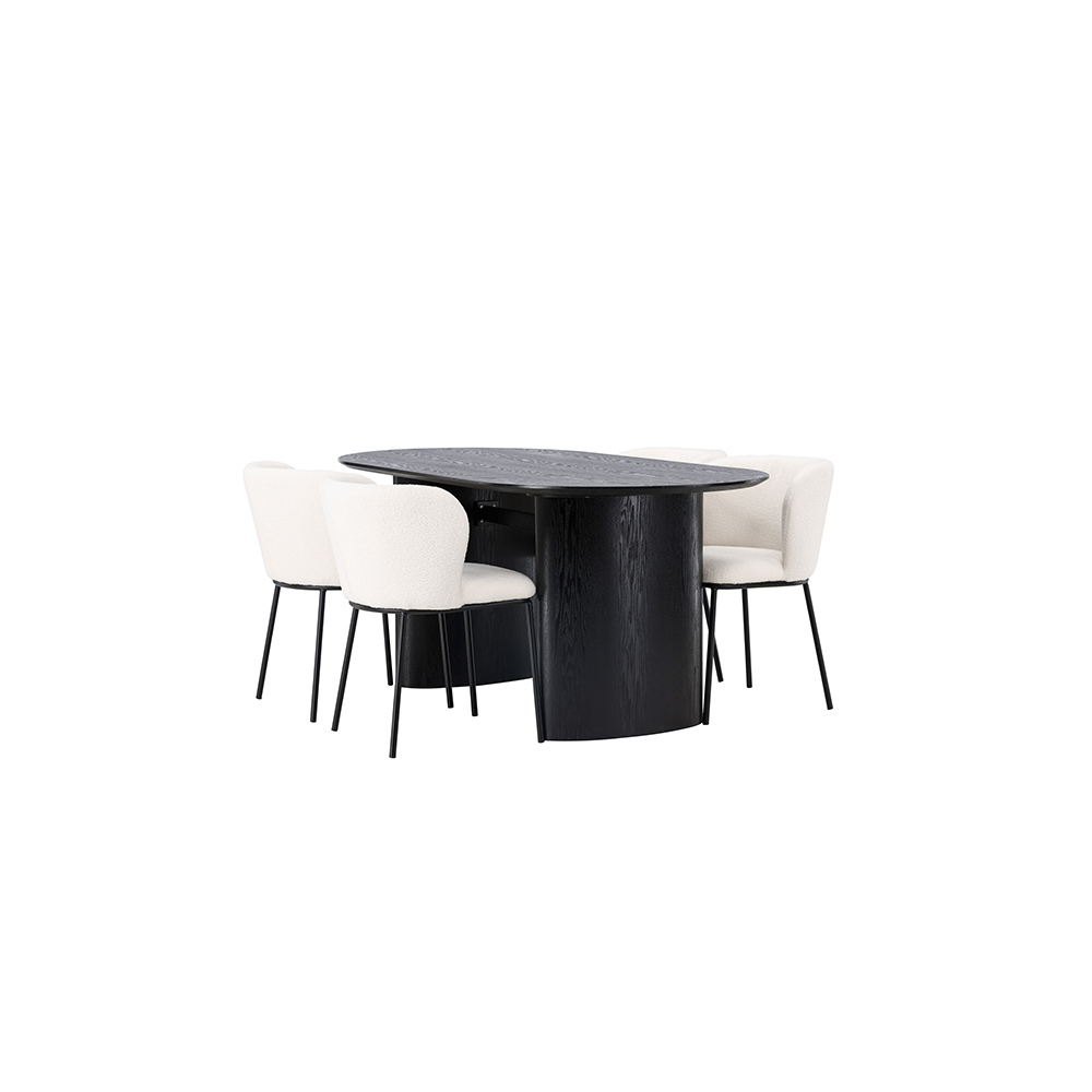 Matgrupp Venture Home Isolde Ovalt Matbord 180 cm & 4 Edina Stolar i Vit Boucle