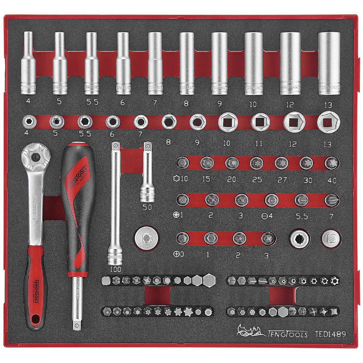Hylsnyckelsats 89 delar med 1/4 tum fyrkantsfäste Teng Tools TED1489