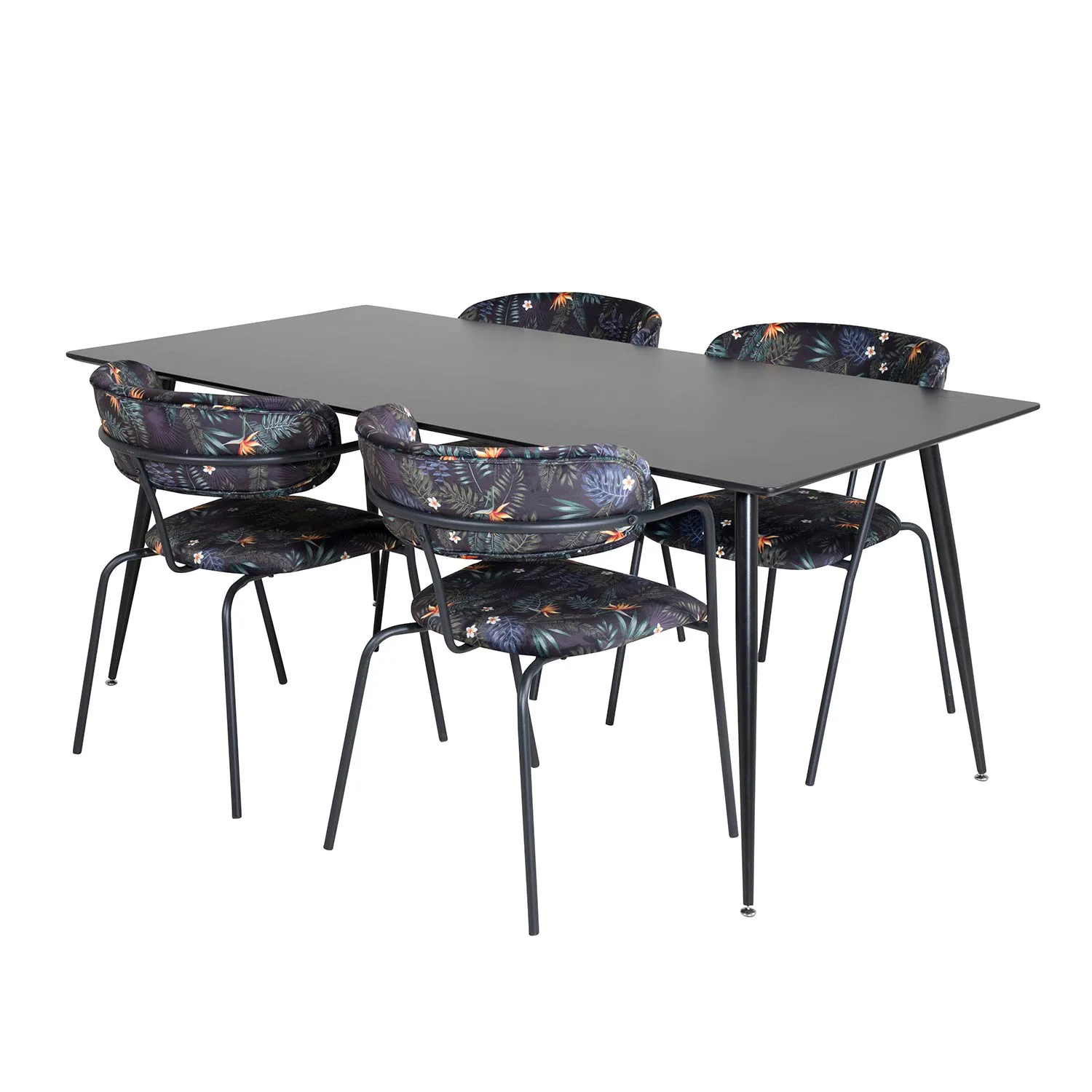 Silar Table-Black Melamine+Arrow armchair-Black Flower _4 Svart/Blommönstrad