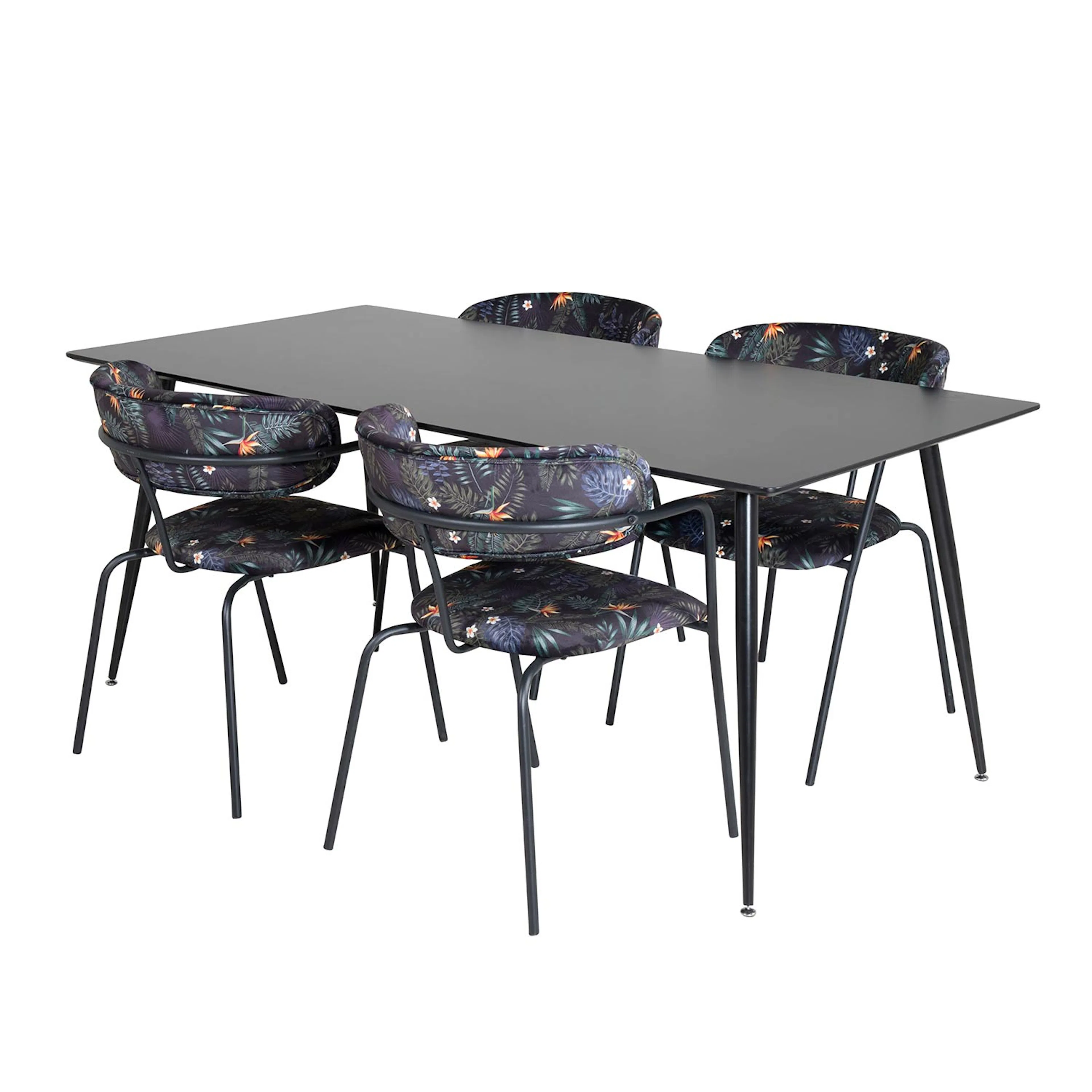 Silar Table-Black Melamine+Arrow armchair-Black Flower _4 Svart/Blommönstrad