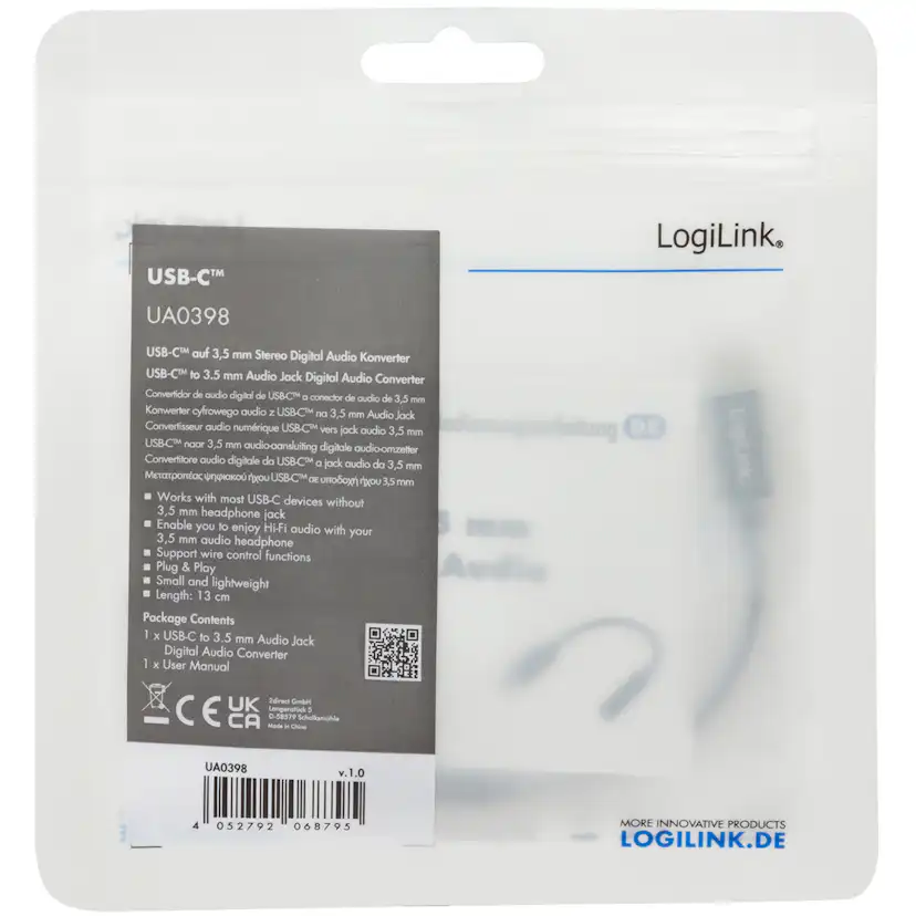 USB-C 3,5mm-ljudadapter LogiLink Med DAC 13cm Nylonkabel