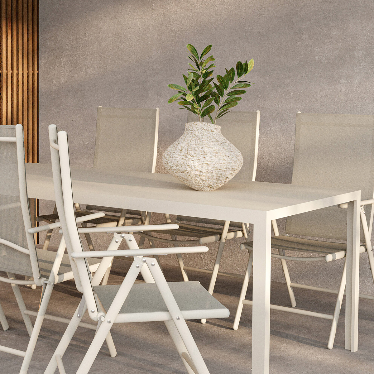 Trädgårdsmatgrupp Venture Home Break Rektangulärt Matbord 205x90x74 Beige med 6 st Break Trädgårdsstolar Beige