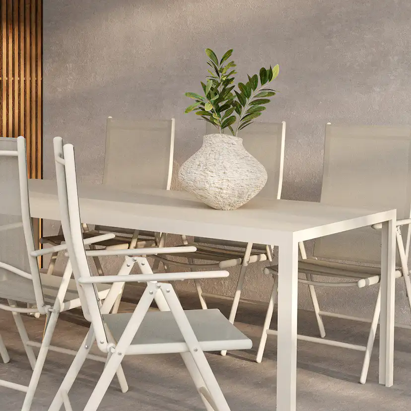 Trädgårdsmatgrupp Venture Home Break Rektangulärt Matbord 205x90x74 Beige med 6 st Break Trädgårdsstolar Beige