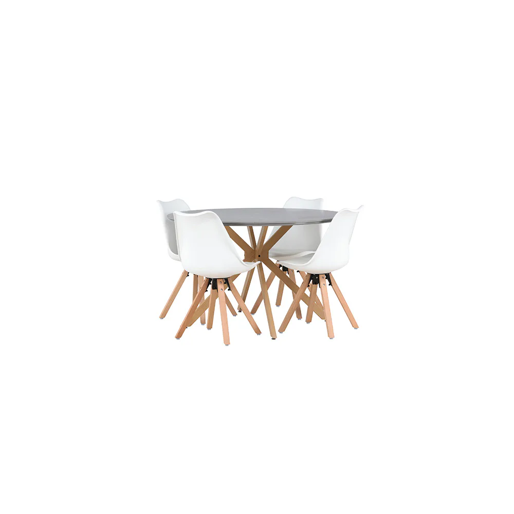 Matgrupp Venture Home Piazza Ø120 cm med 4 st Zeno stolar Vit