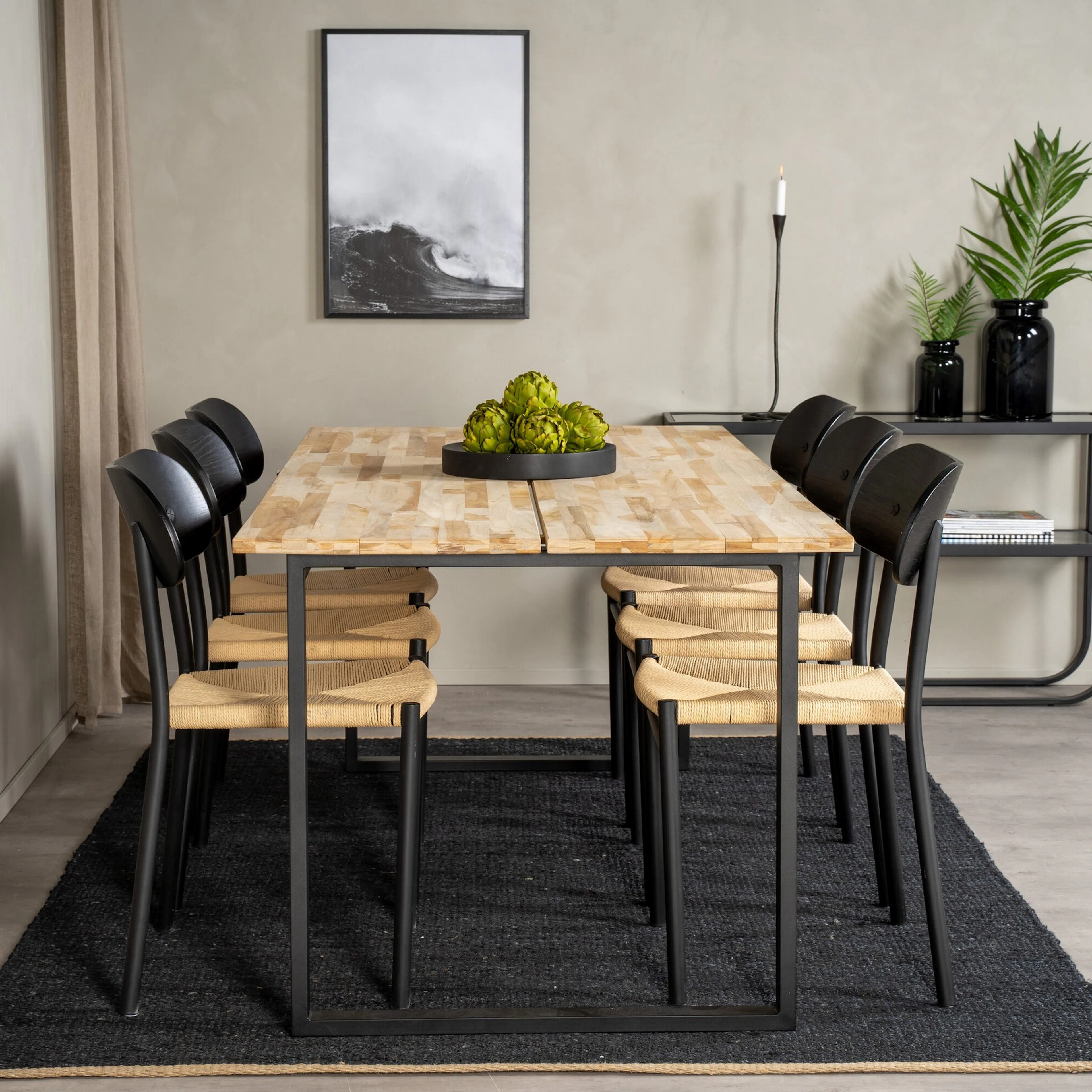 Cirebon Dining table 200*90cm - Teak / Black +Polly Steel Di Natur
