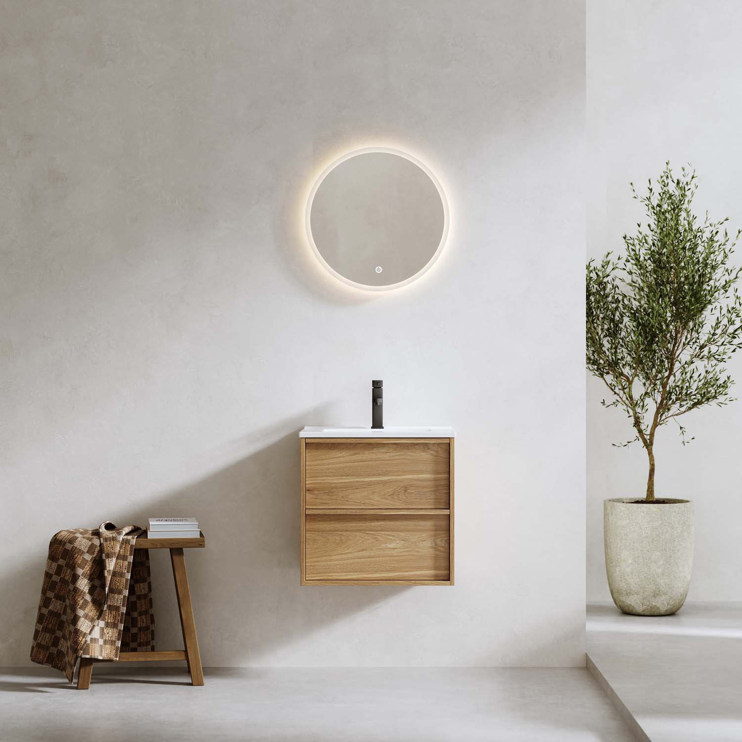 Tvättställsskåp Bathlife Charm med Tvättställ och Spegel Skina