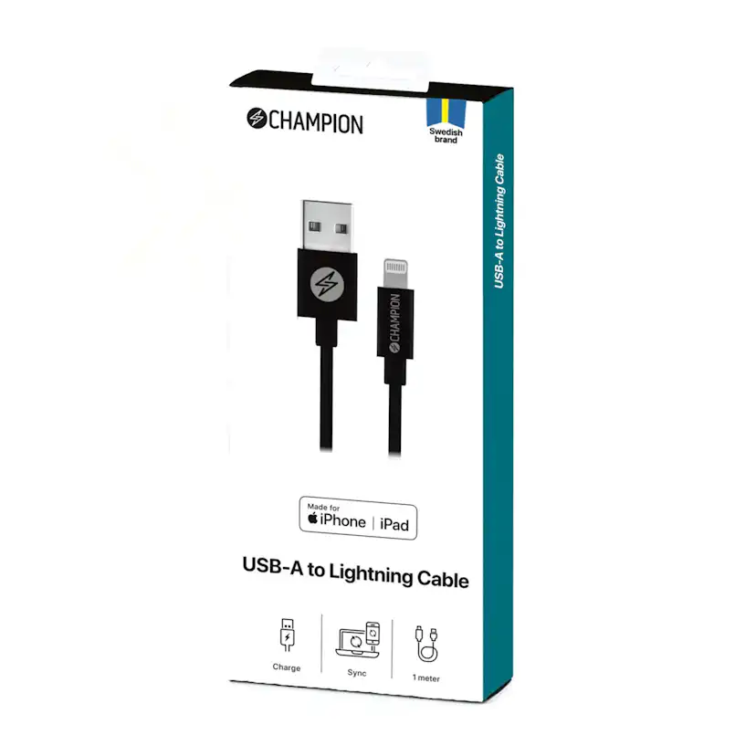 USB-A Champion till Lightning Kabel 1m Svart