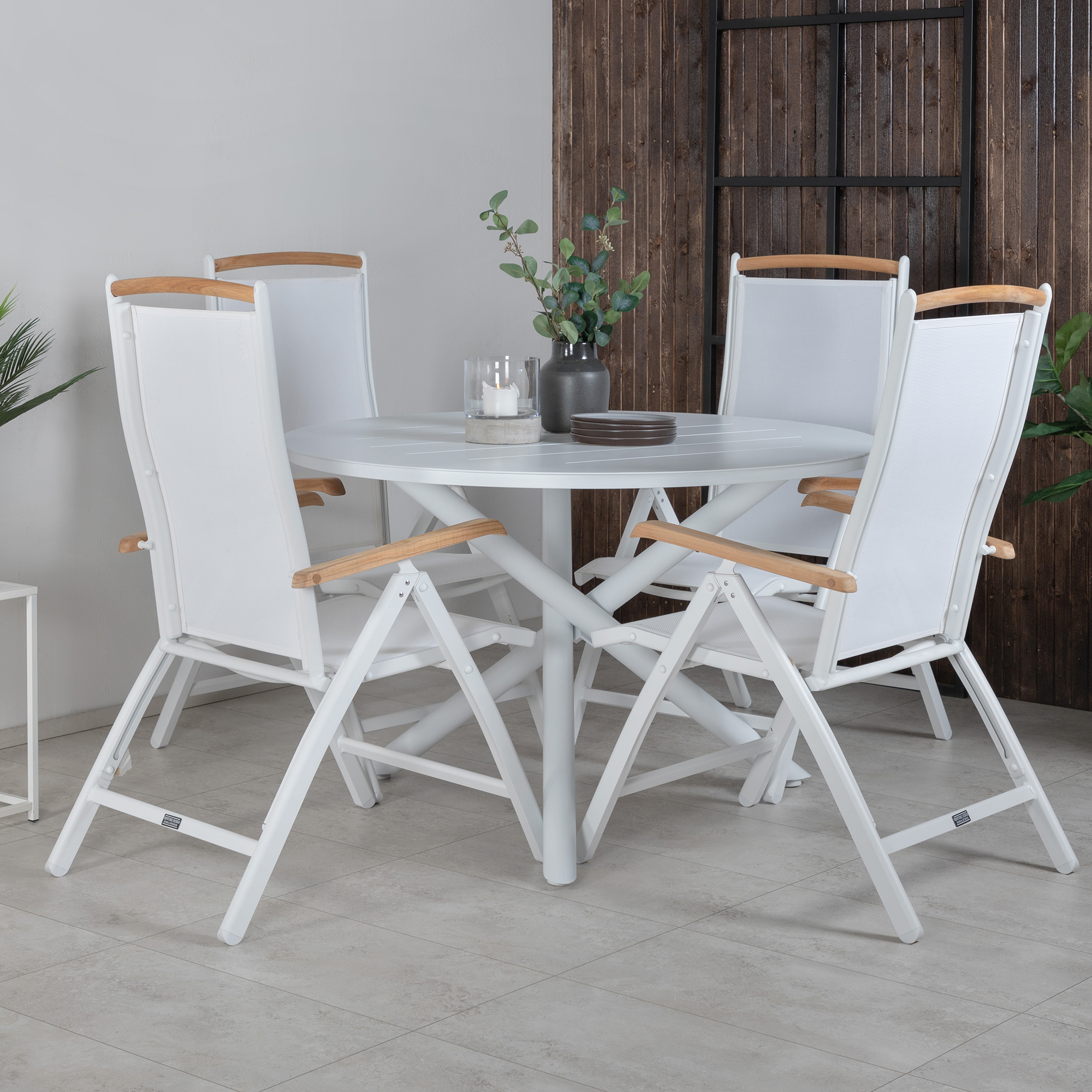 Alma Dining Table - White Alu - ø120cm+Panama 5:pos Chair - Vit