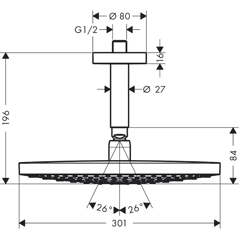 Huvuddusch Hansgrohe Raindance Select S 300 2-jet för Takmontage