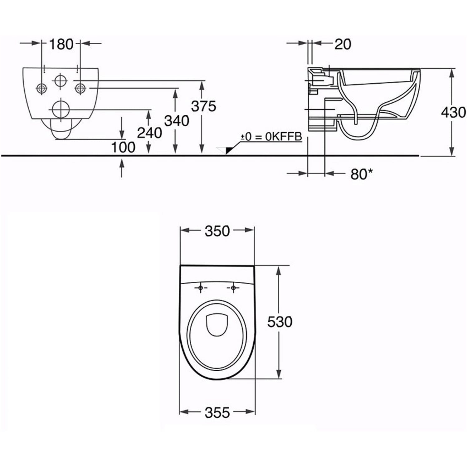 Vägghängd Toalettstol Geberit iCon Rimfree 3575 med Grohe Rapid SL 113 cm