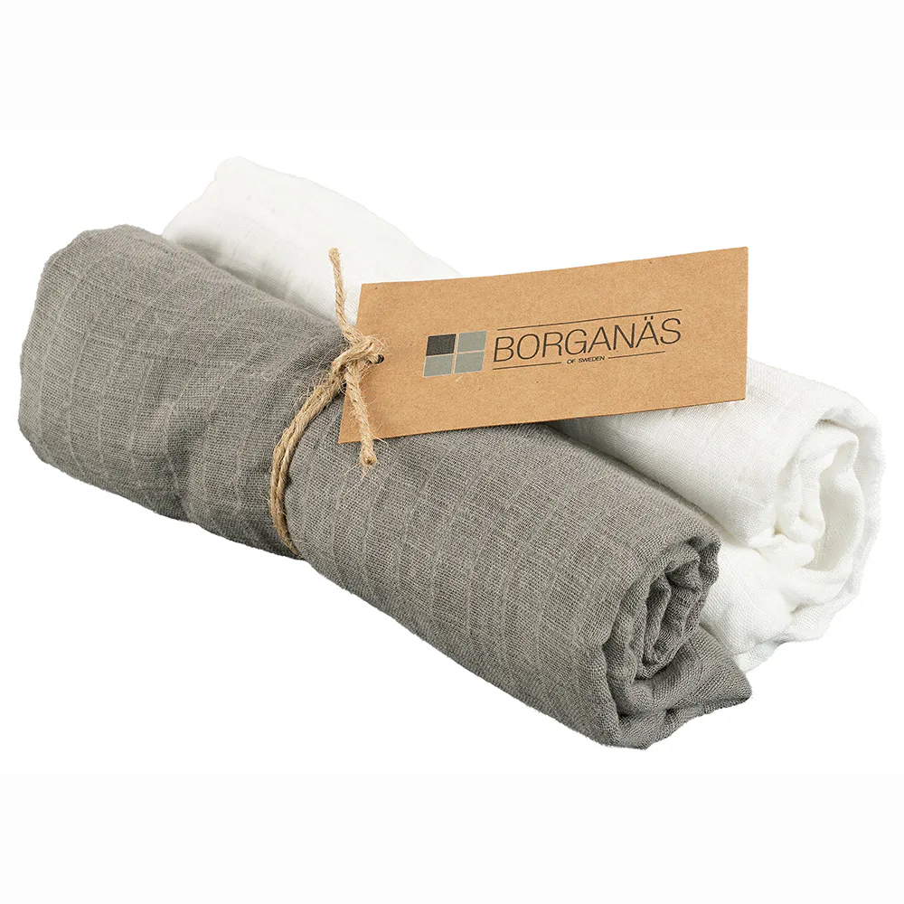 Muslinwrap 70x70 Mörkgrå, 2 Pack Vit/Mörkgrå