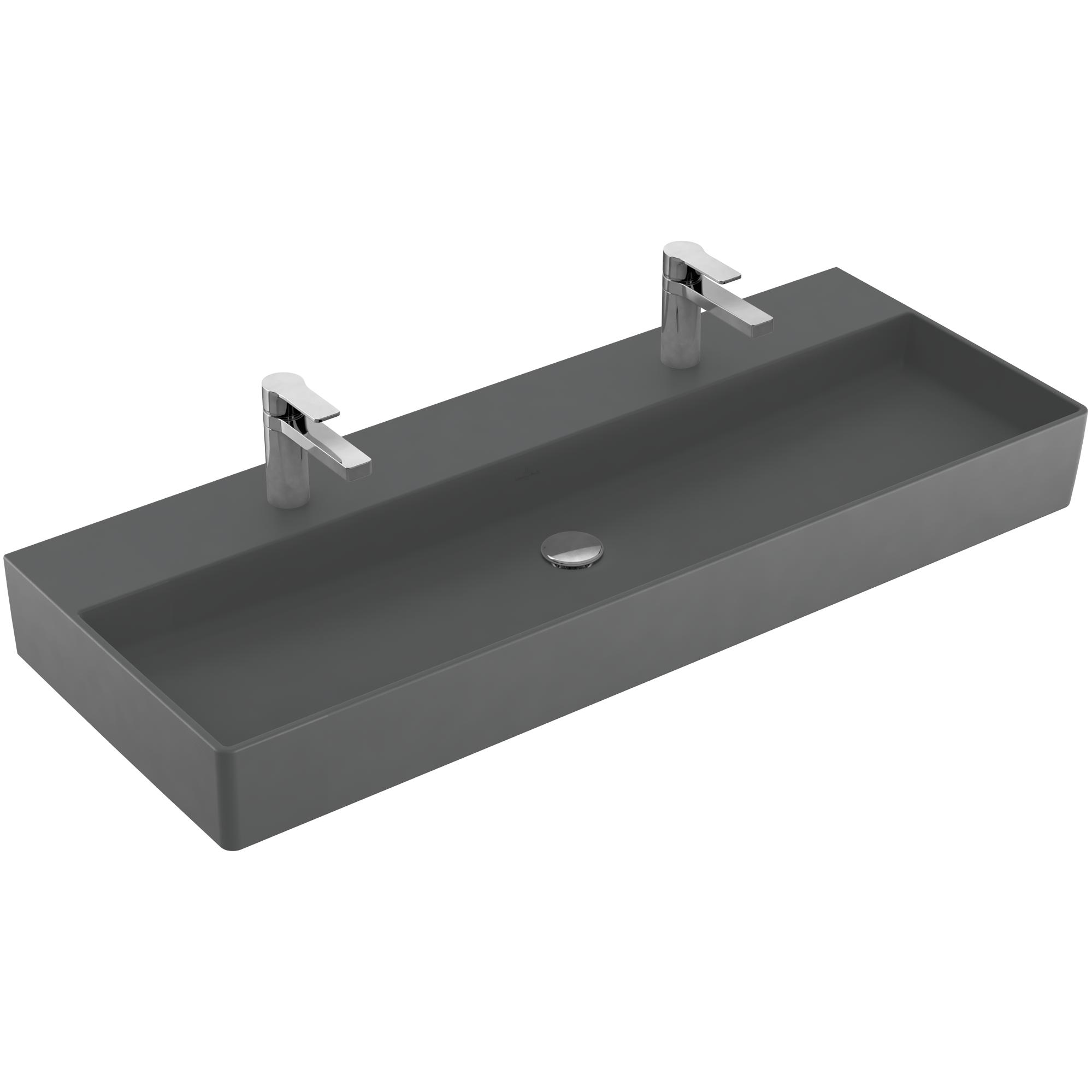 Tvättställ villeroy & Boch Memento 2.0 4A22CGI4 Graphite CeramicPlus, Utan Bräddavlopp, 1200 mm, Med 2 Blandarhål, för Två Enhålsblandare