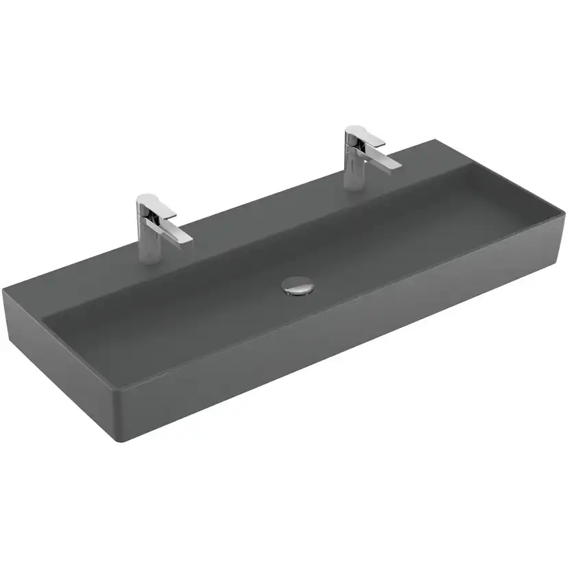 Tvättställ villeroy & Boch Memento 2.0 4A22CGI4 Graphite CeramicPlus, Utan Bräddavlopp, 1200 mm, Med 2 Blandarhål, för Två Enhålsblandare