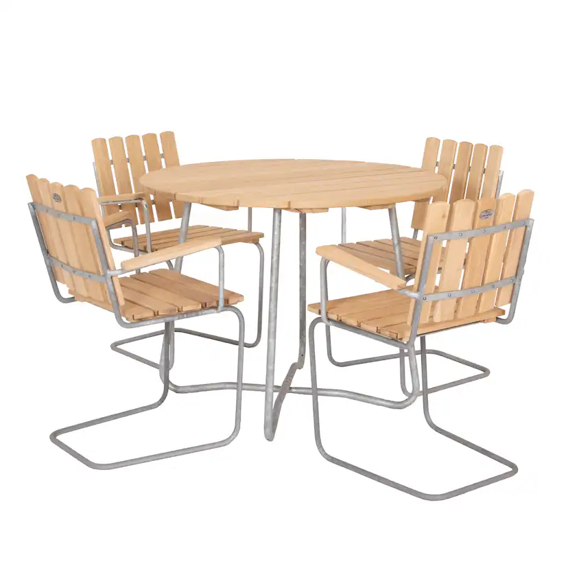 Matgrupp Utomhus Eden Wood Amanda Ø100 cm med 4 Utefåtöljer