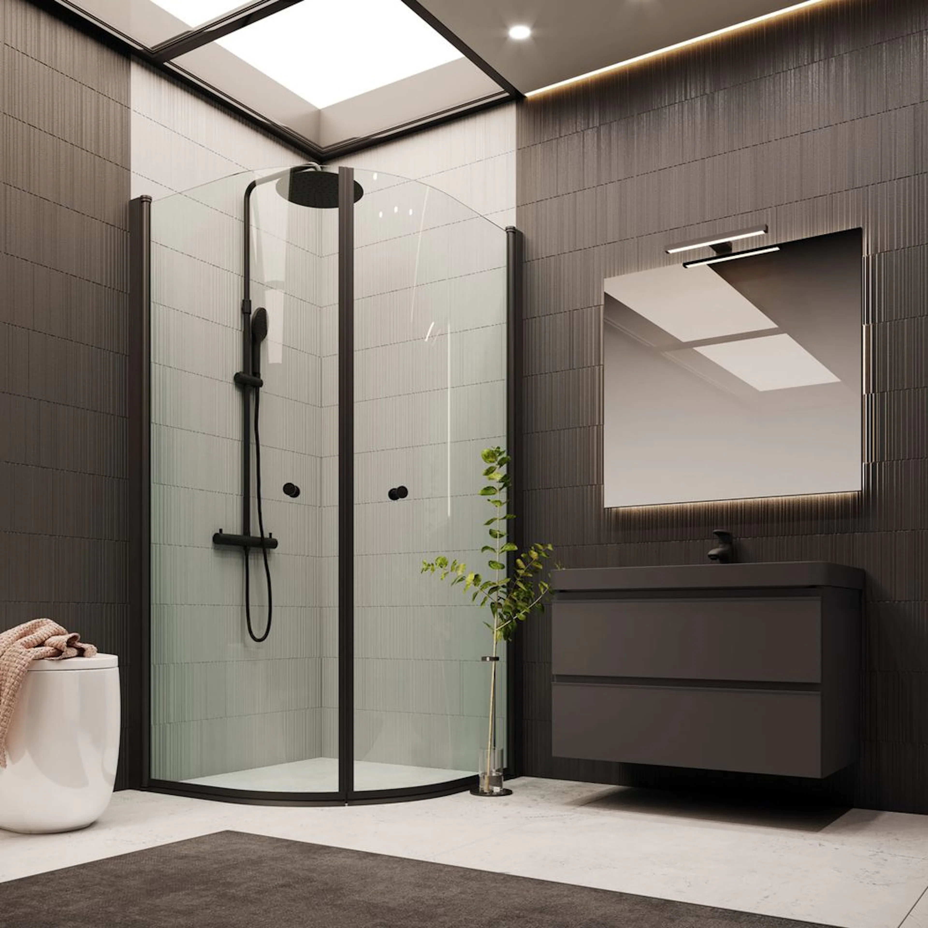 Duschhörn Arrow Round Black Edition Klarglasx900x900