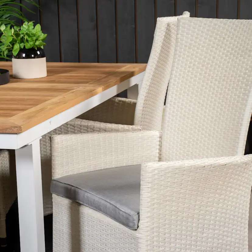 Panama Dining Table 160/240*90 - White Alu / Teak+Padova Arm Blanka Ben