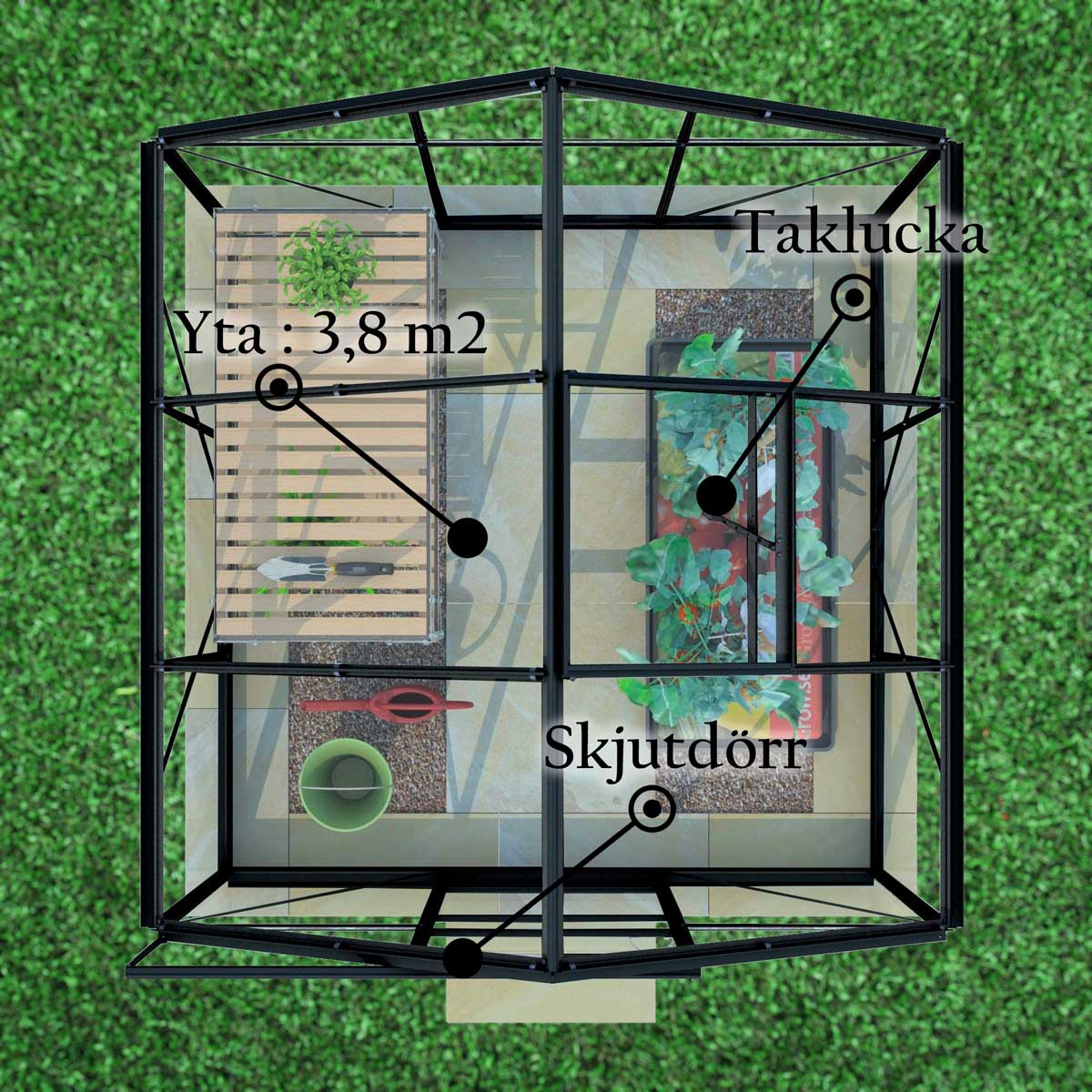 Växthus Glas Lykke Svart