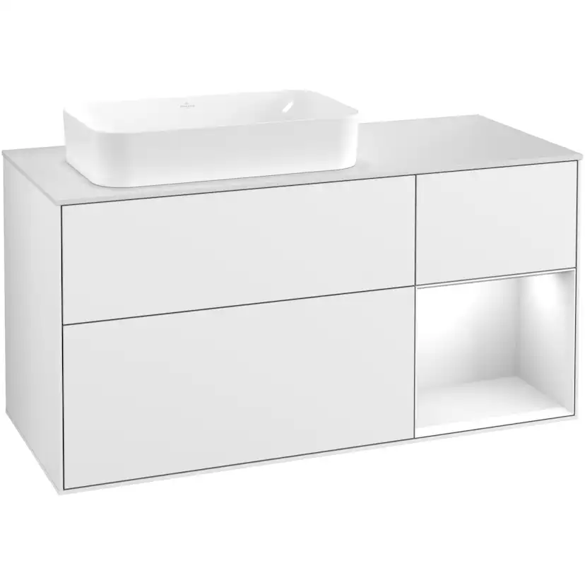 Tvättställsskåp Villeroy & Boch Finion med 3 Lådor Hylla och Bänkskiva för Ocentrerat Fristående Tvättställ