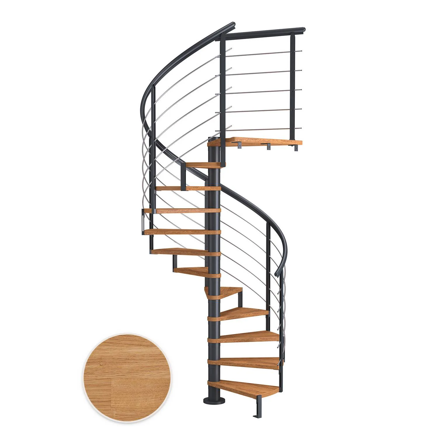 MONTREAL spiral ek oljad antracit DESIGN 11T Ø160 Antracit, D: 1600 mm, Golv till golv höjd: 2500-2860 mm, 11+1 steg