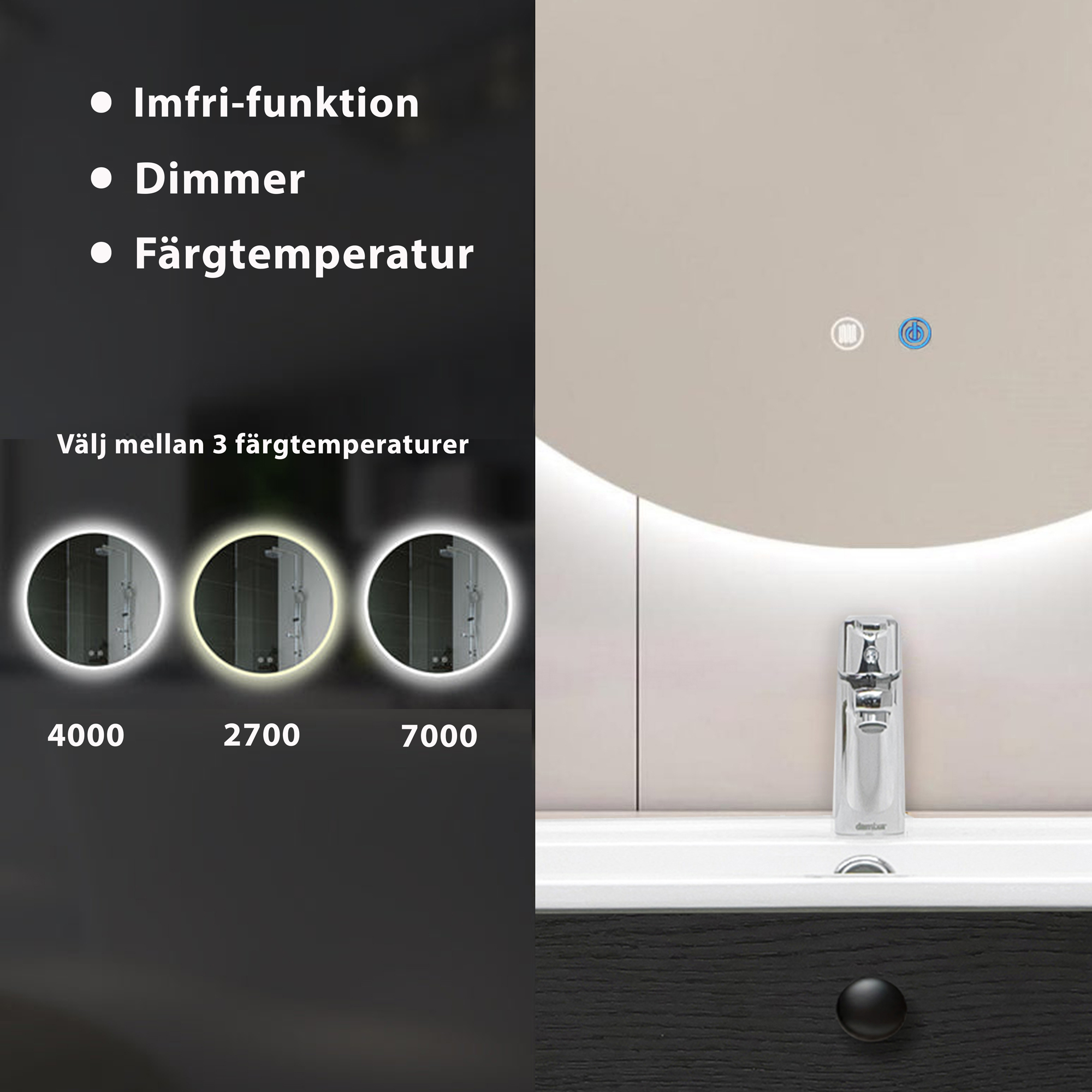 Möbelpaket 4AQUA Minimal med Tvättställ och Spegel Aura LED