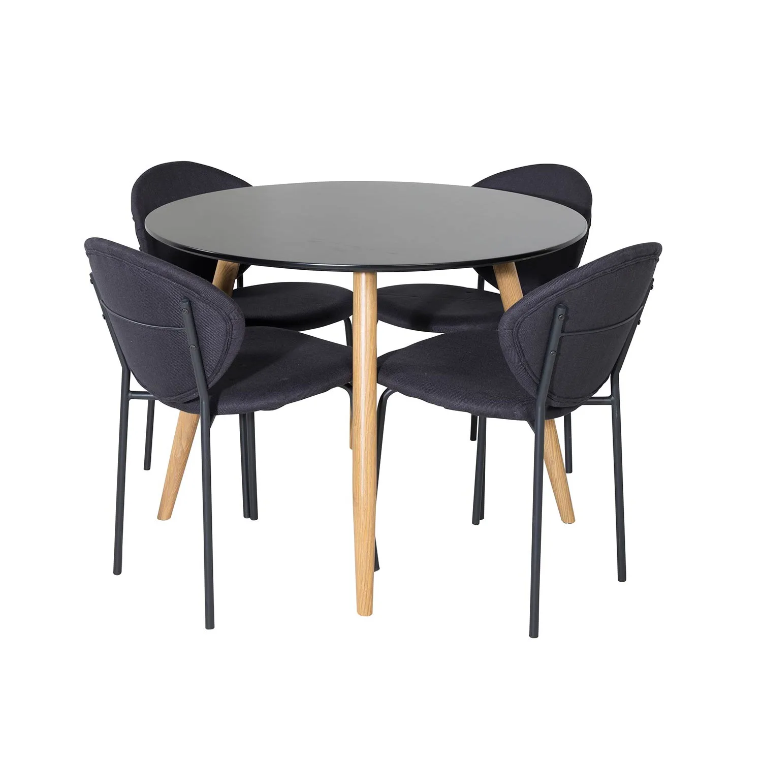 Plaza Round Table - Black / Oak+Vault Chair -Black Fabric_4 Svart/Ek/Svart