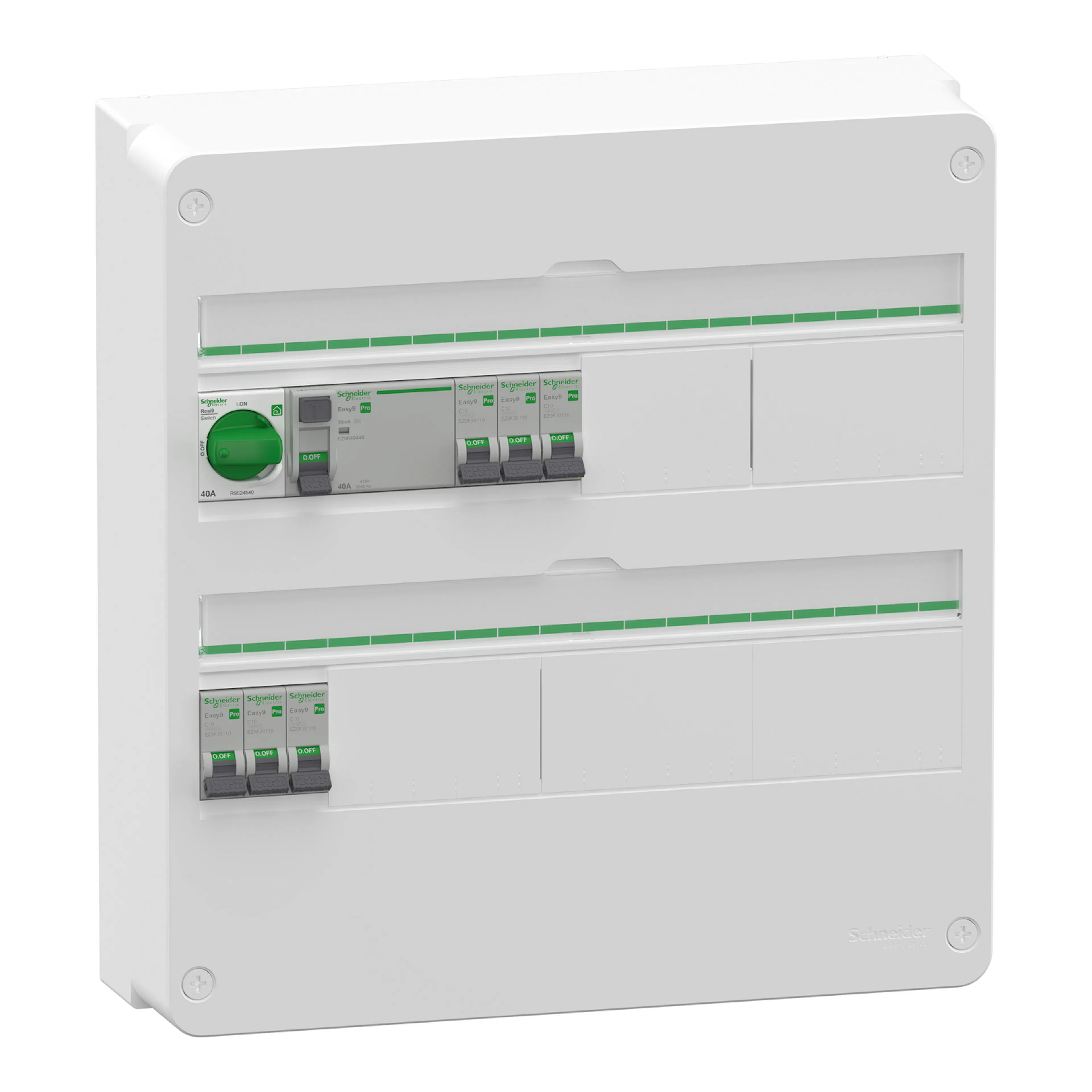 Normcentral Schneider Electric Easy9 Förmonterad 2 × 18 Moduler 1 jordfelsbrytare + 6 minibrytare IP30