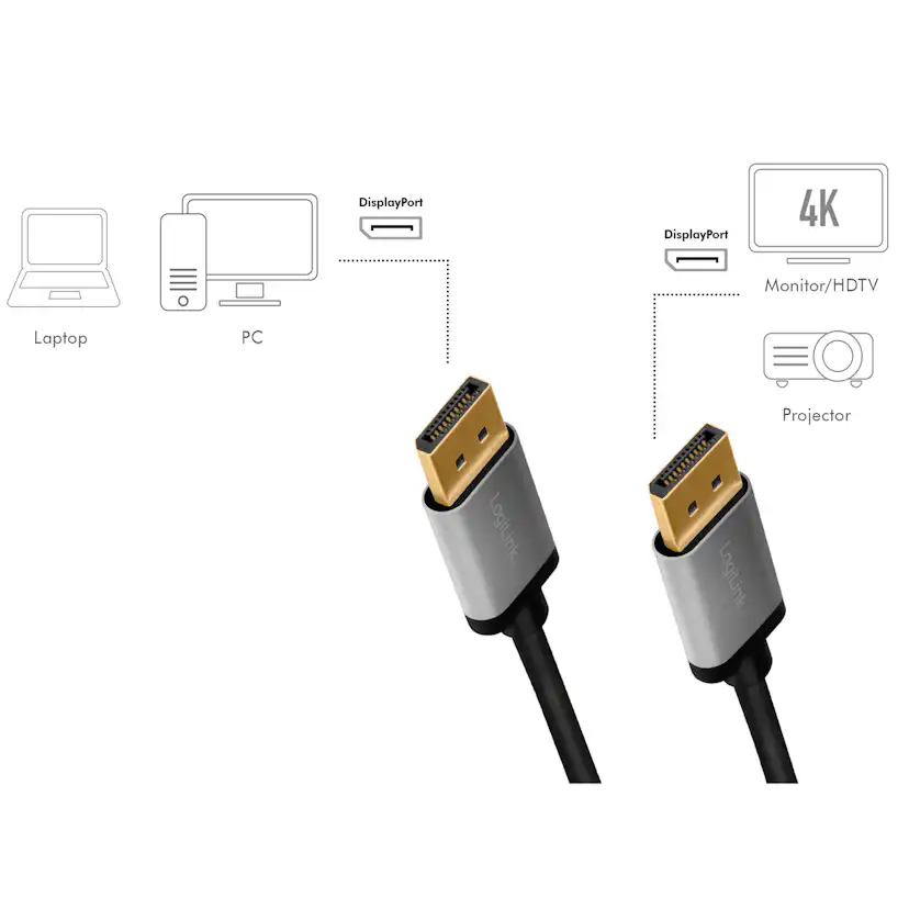 DisplayPort-kabel LogiLink 4K/60Hz Aluminium
