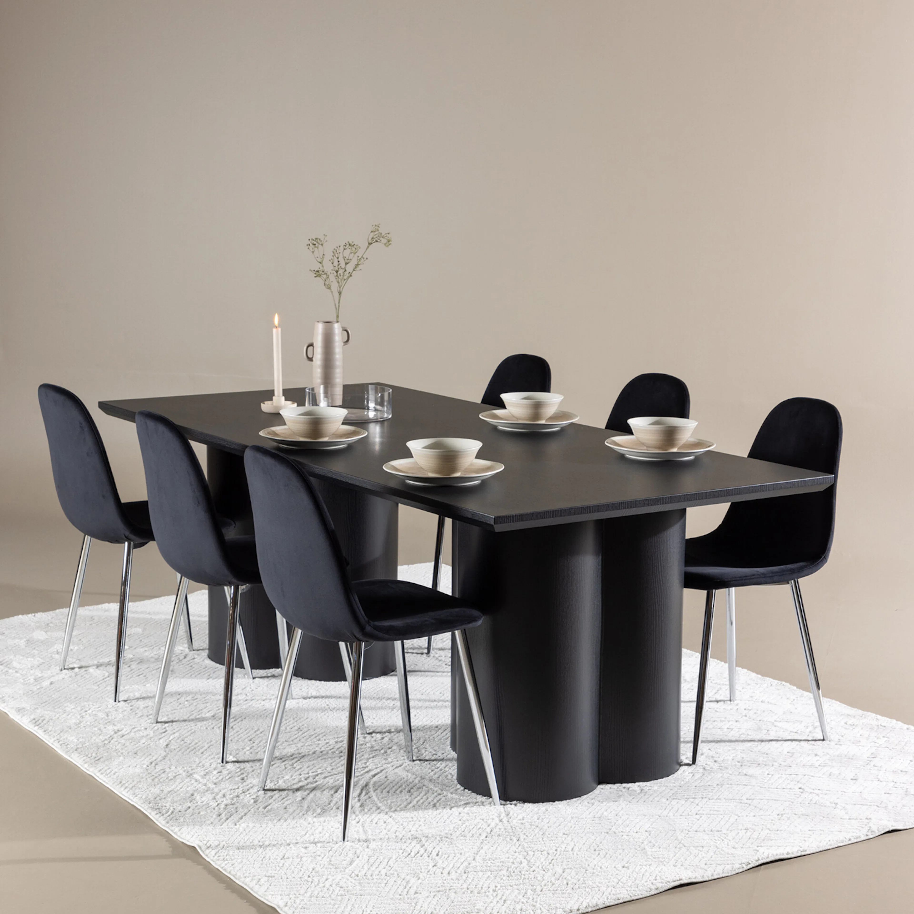 Olivia Dining Table with Polar Dining Chair Färg: Svart/Svart, Ben: Stål