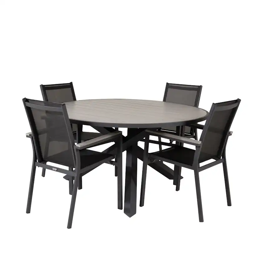Parma - Table ø 140 - Svart Alu /Grey Aintwood+Parma Arm Cha Svart/Grå