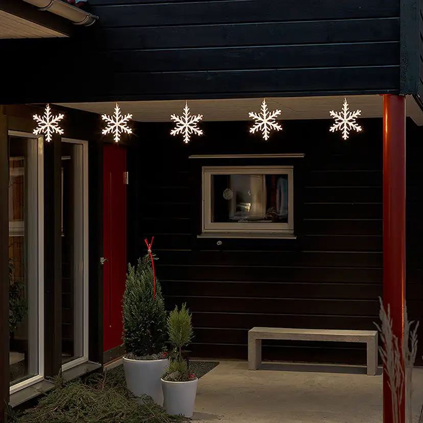 Ljusslinga 5 snöflingor 60 varmvita LED 24V/IP44 Varmvit/Transparent