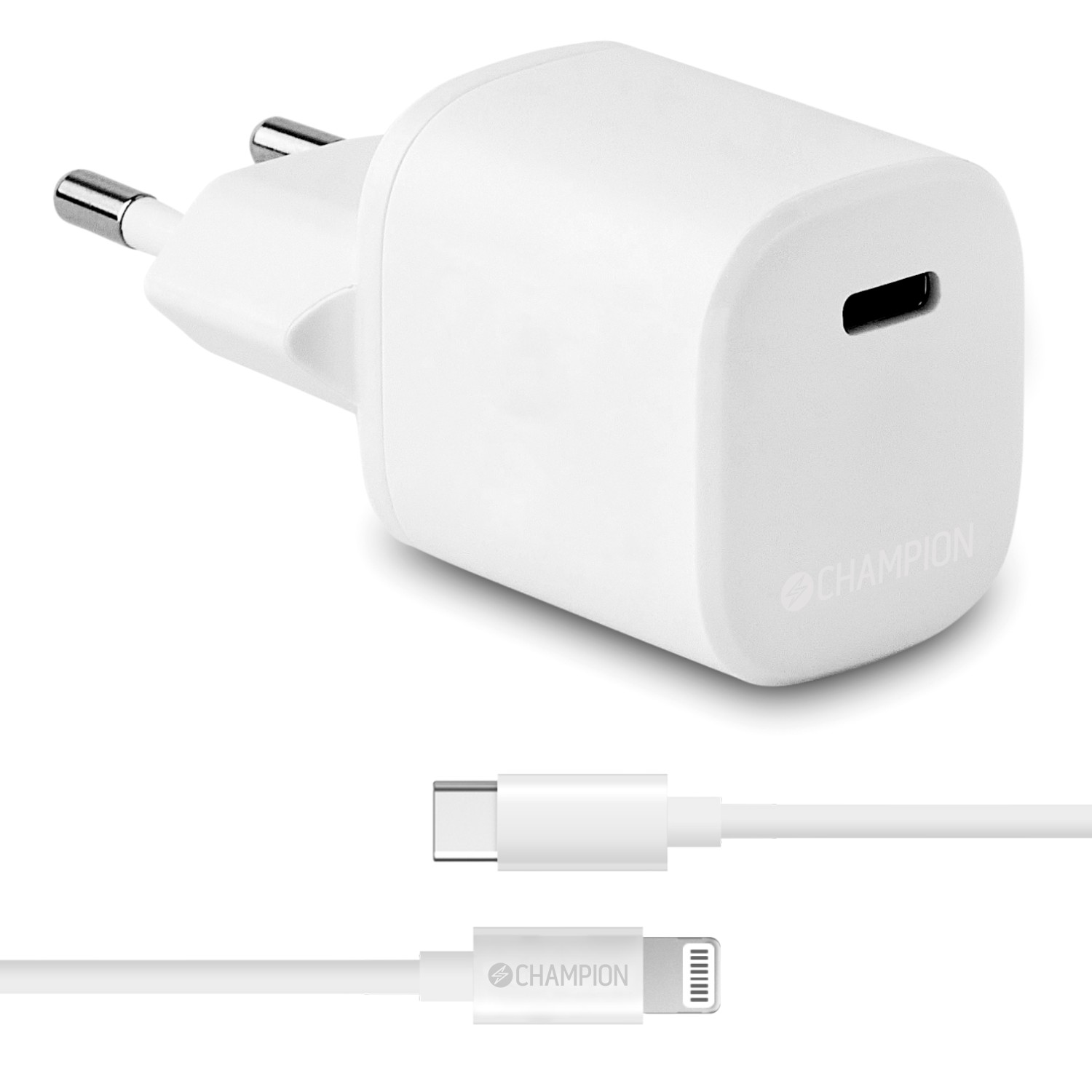 Laddare Champion 20W + USB-C till Lightning Kabel Vit