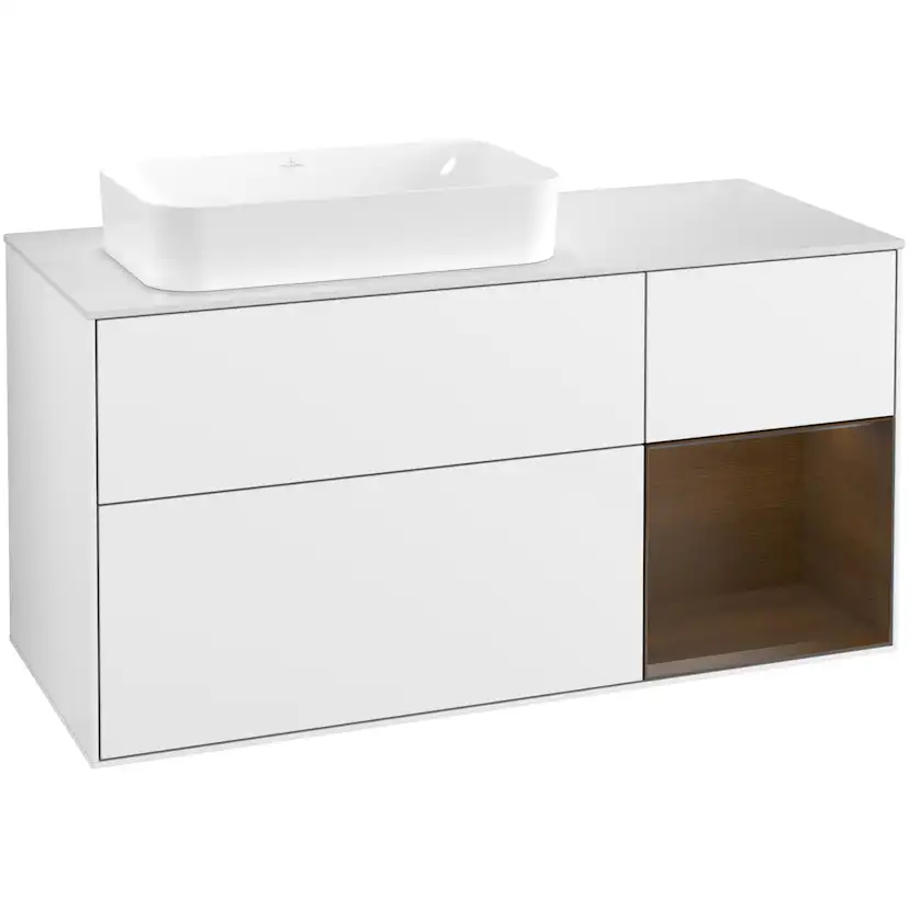 Tvättställsskåp Villeroy & Boch Finion med 3 Lådor Hylla och Bänkskiva för Ocentrerat Fristående Tvättställ