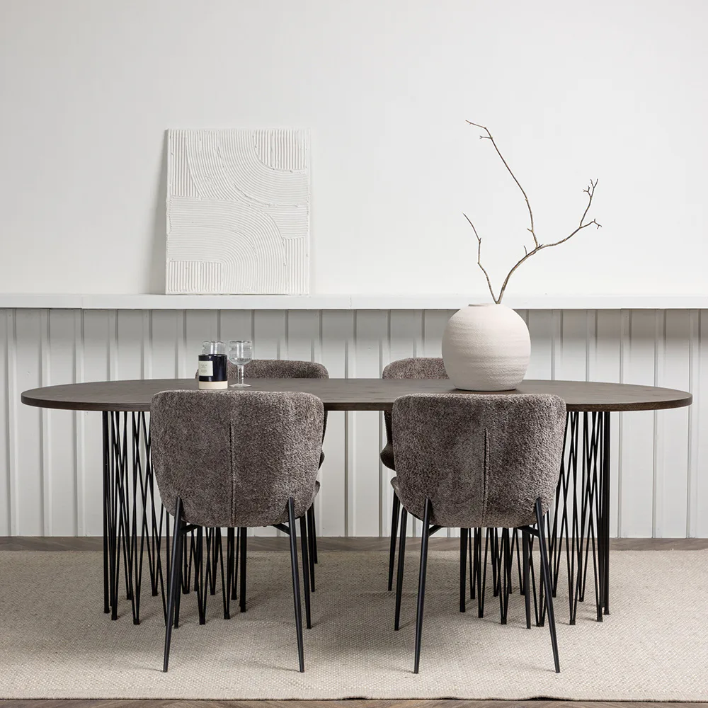 Stone oval Dining Table - Black / Mocca Veneer +Modesto Dini Mocka/Brun