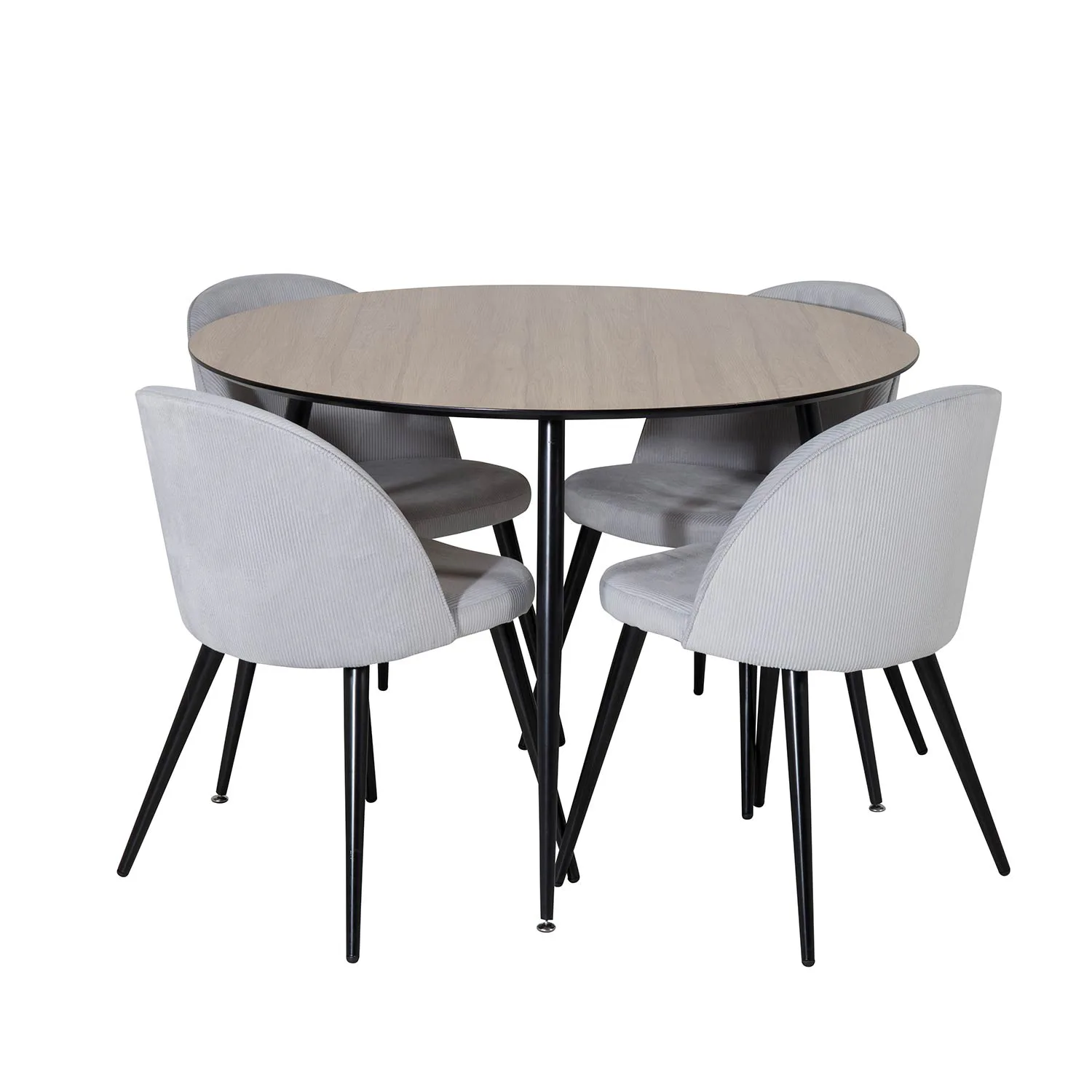 Silar Table-Round-Melamine/Black Legs+Velvet Chair-Black_4 Natur/Svart
