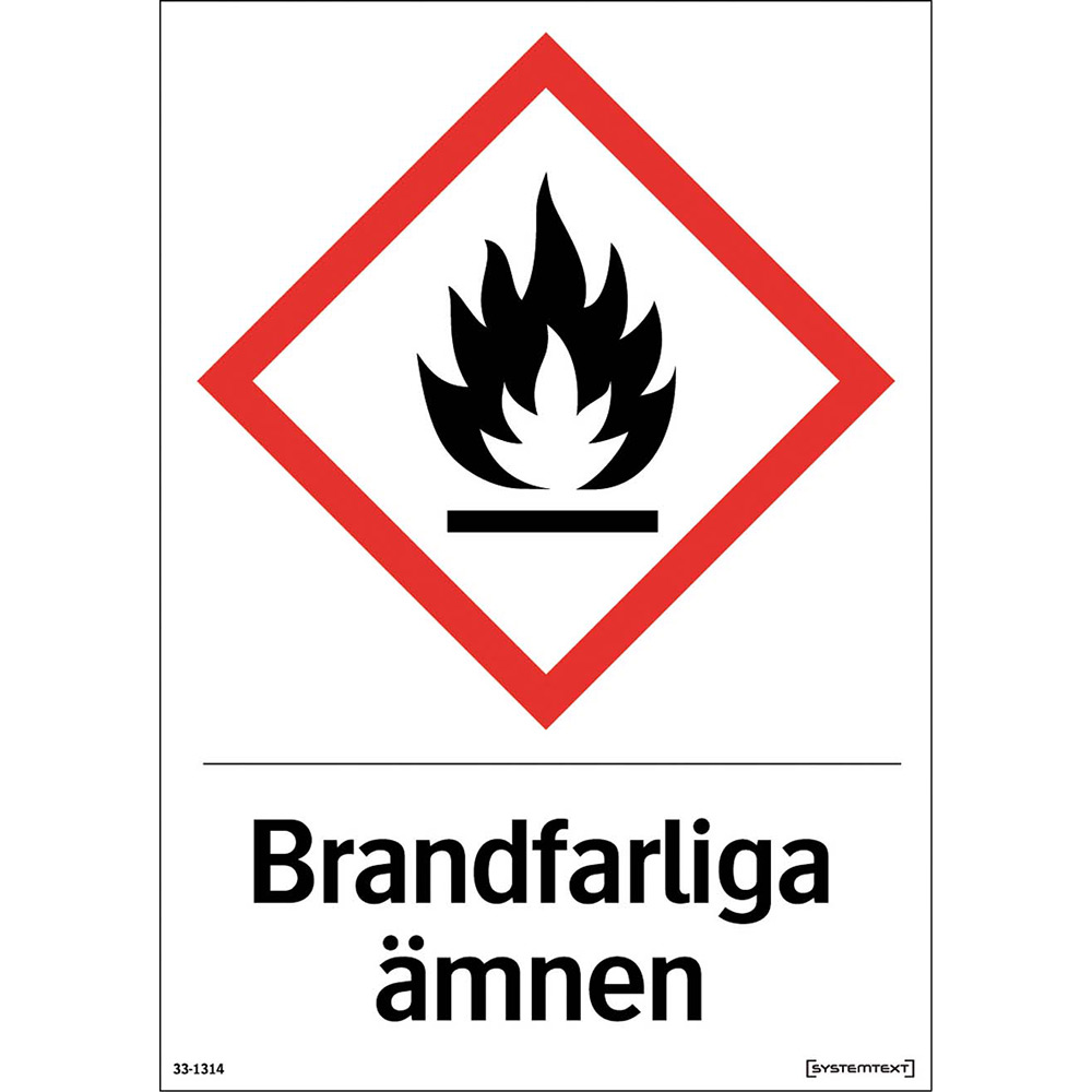 Skylt Systemtext Brandfarliga Ämnen 210x297 mm Plast