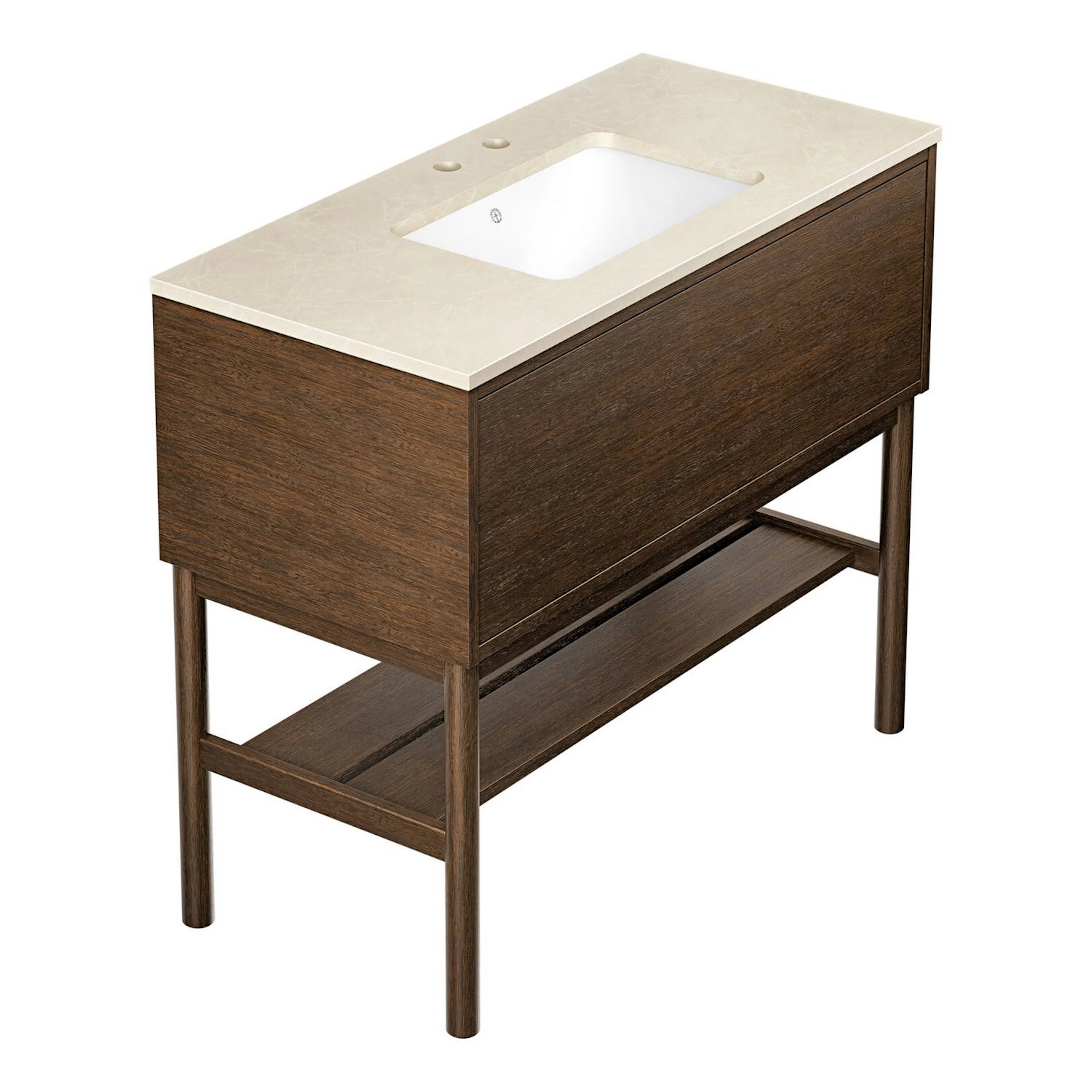 Kommod Ducentic Brun ek - 100 cm. Stenbänkskiva med 1 ho, Be Brun Ek, Hål för 1 st Dubbelhålsblandare, Beige Royal