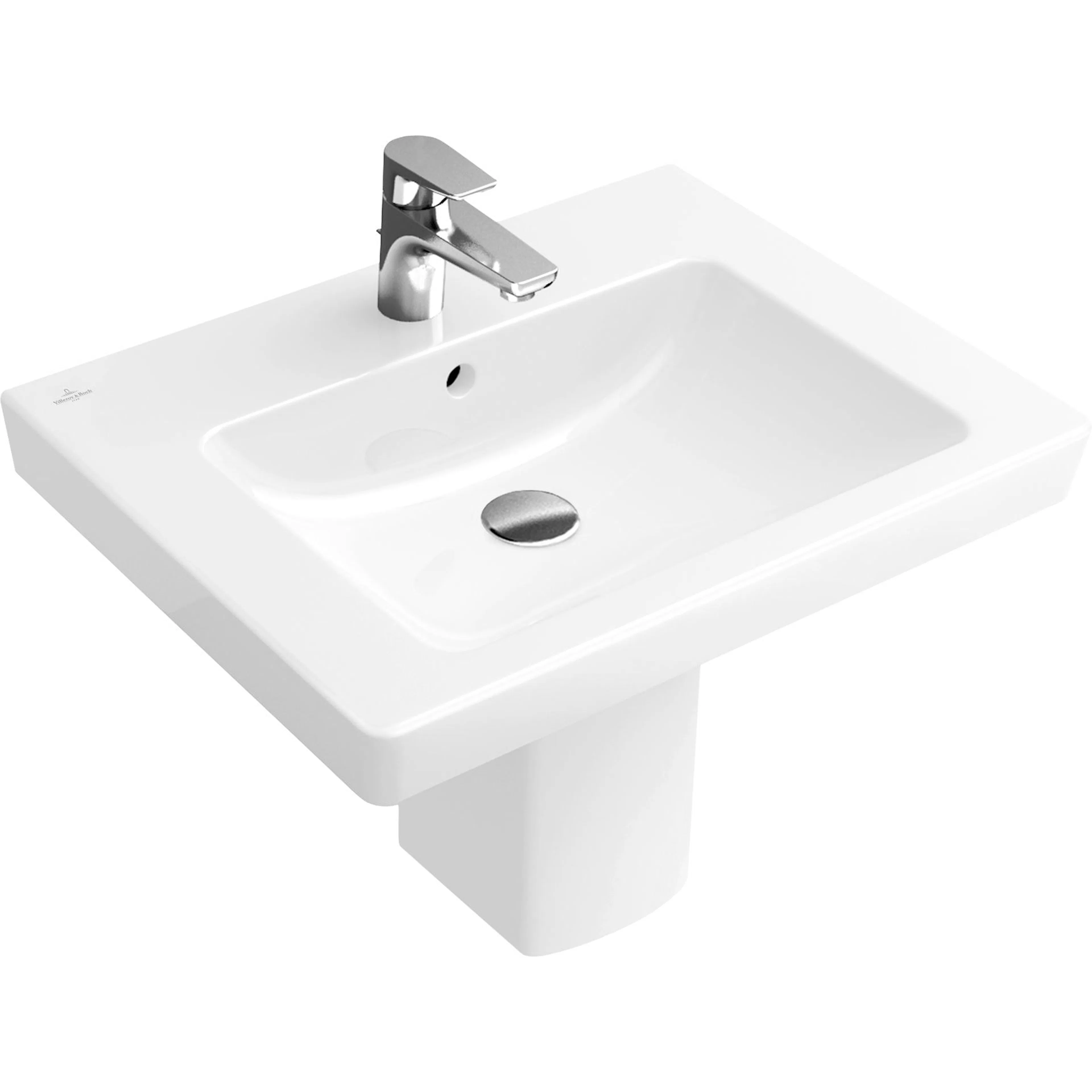 Tvättställ villeroy & Boch Subway 2.0 711355R1 Vit Alpin CeramicPlus, Med Bräddavlopp, 550 mm, Med Blandarhål, för Trehålsblandare