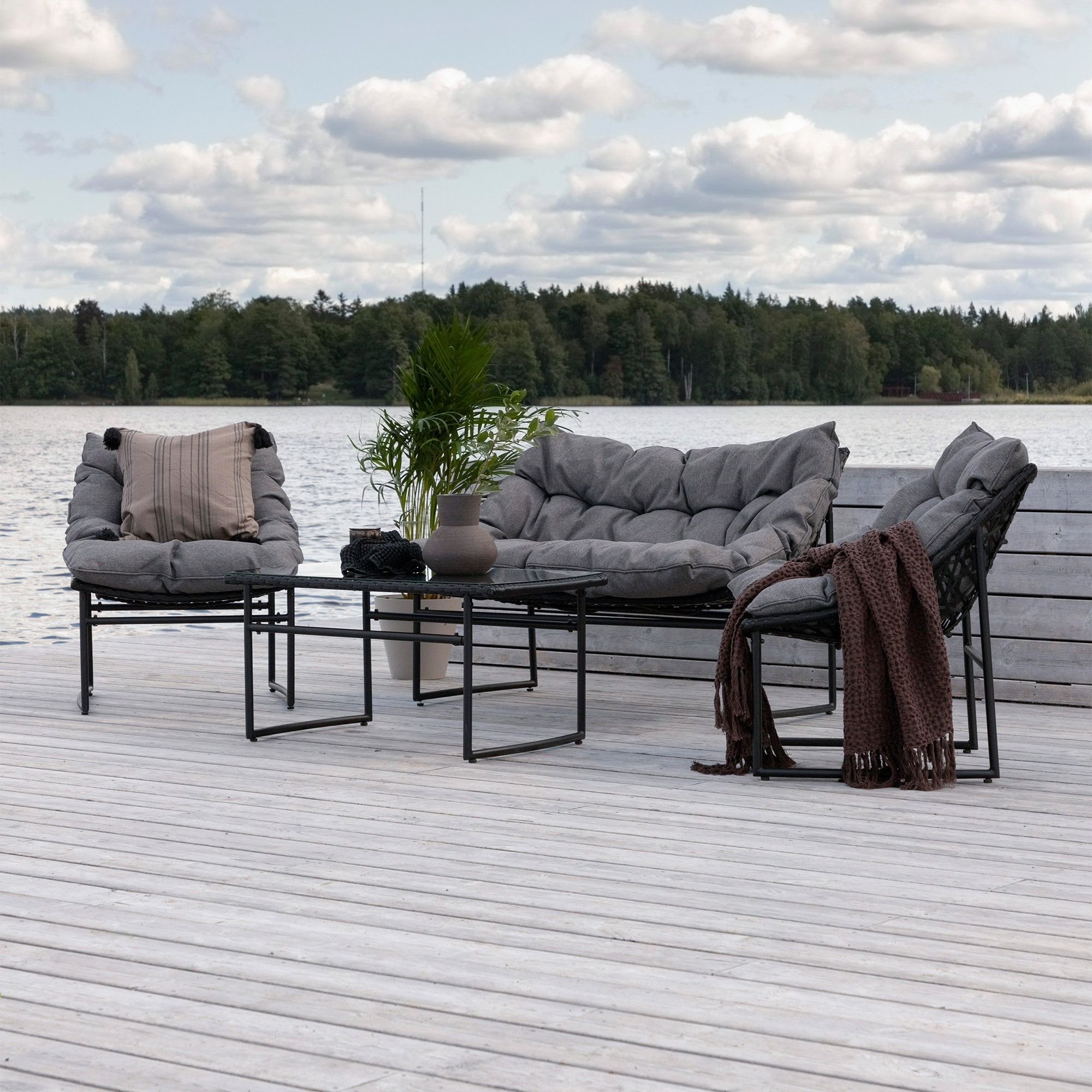 Loungeset Venture Home Ture Soffgrupp Svart med Dynor Utomhus