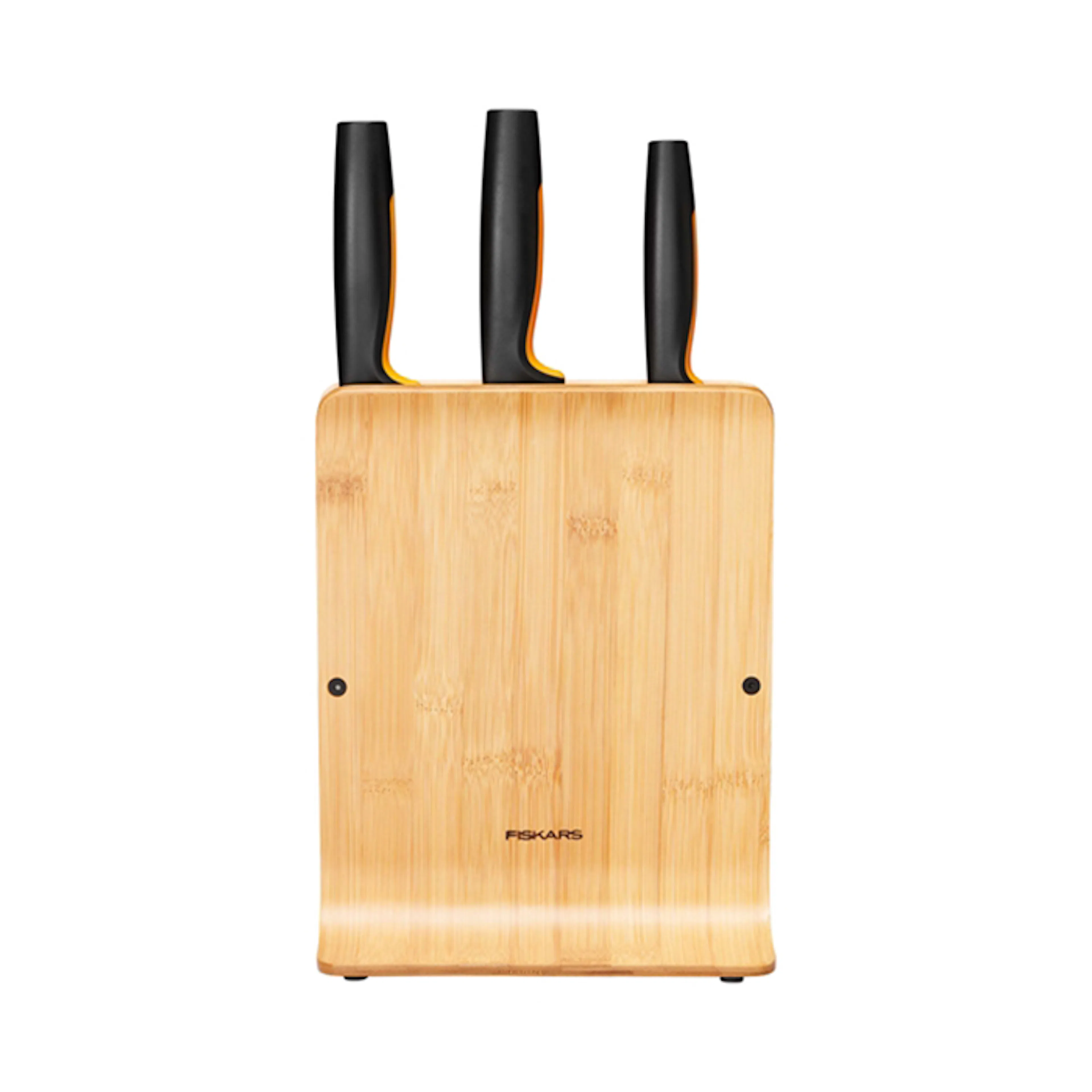 Knivblock Fiskars Functional Form  i Miljövänligt Bambu Inkl 3 Proffessionella Knivar