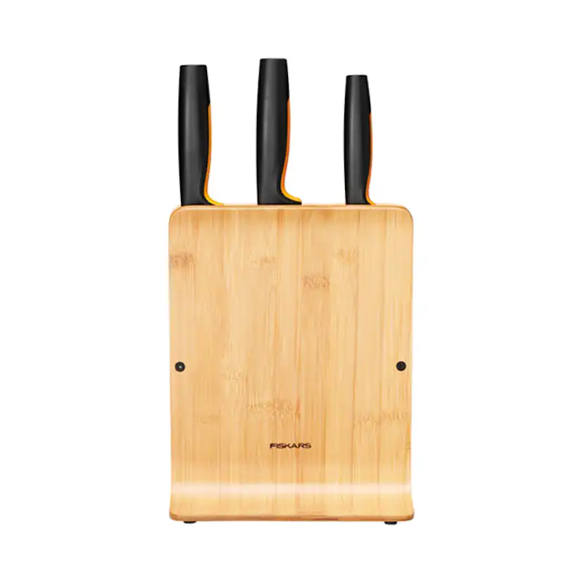 Knivblock Fiskars Functional Form i Miljövänligt Bambu Inkl 3 Proffessionella Knivar