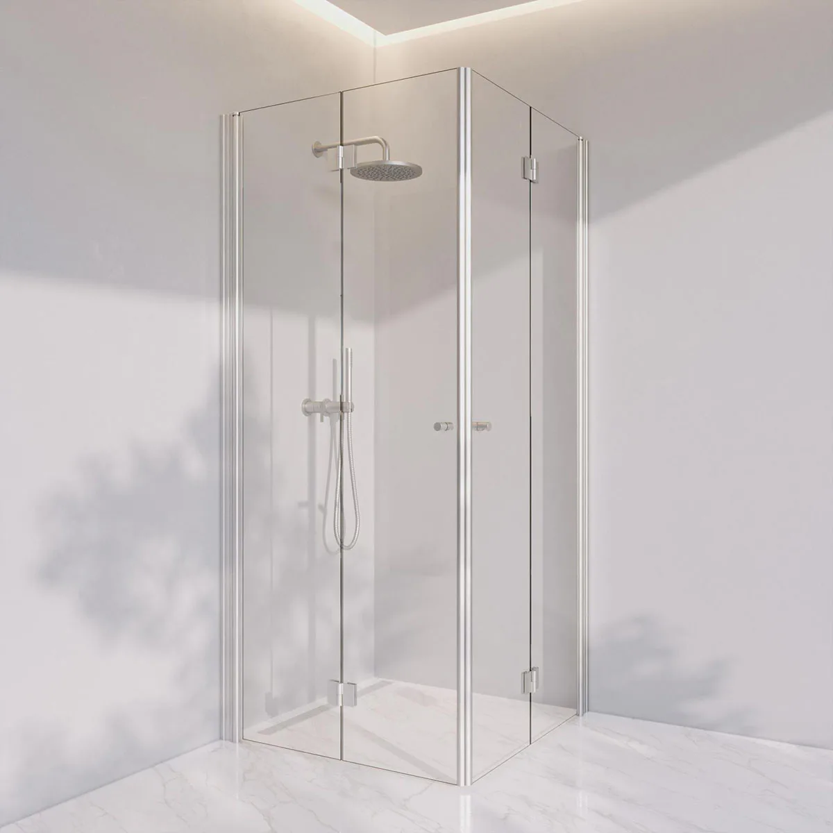 Invitrea Prime PH33/90x90/Silvermatt/Fingergreppsknopp/Frost Storlek: 900x900 mm, Glastyp: Frostat Glas, Handtag: Silvermatt Fingergreppsknopp, Profil: Silvermatt