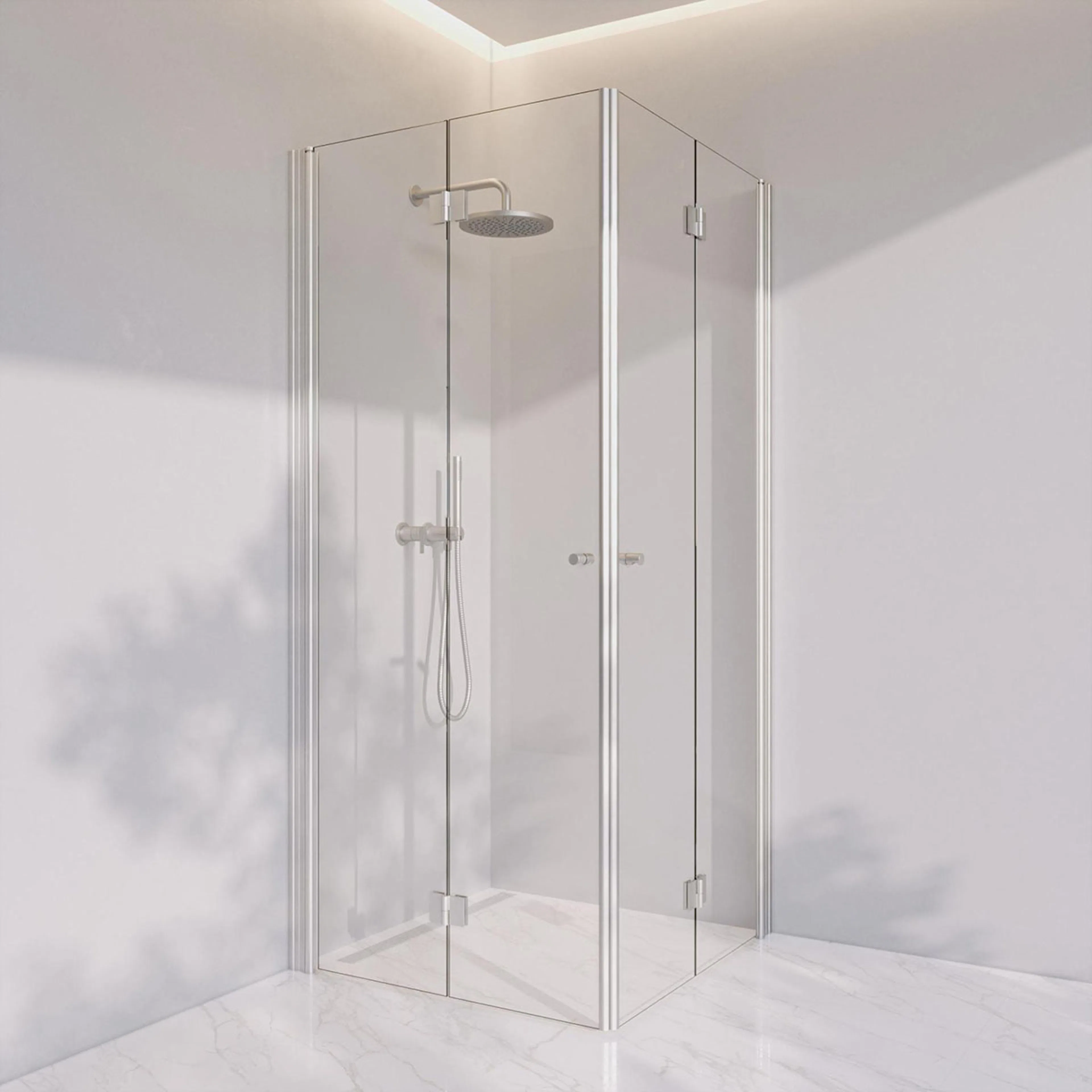 Invitrea Prime PH33/90x90/Silvermatt/Fingergreppsknopp/Frost Storlek: 900x900 mm, Glastyp: Frostat Glas, Handtag: Silvermatt Fingergreppsknopp, Profil: Silvermatt