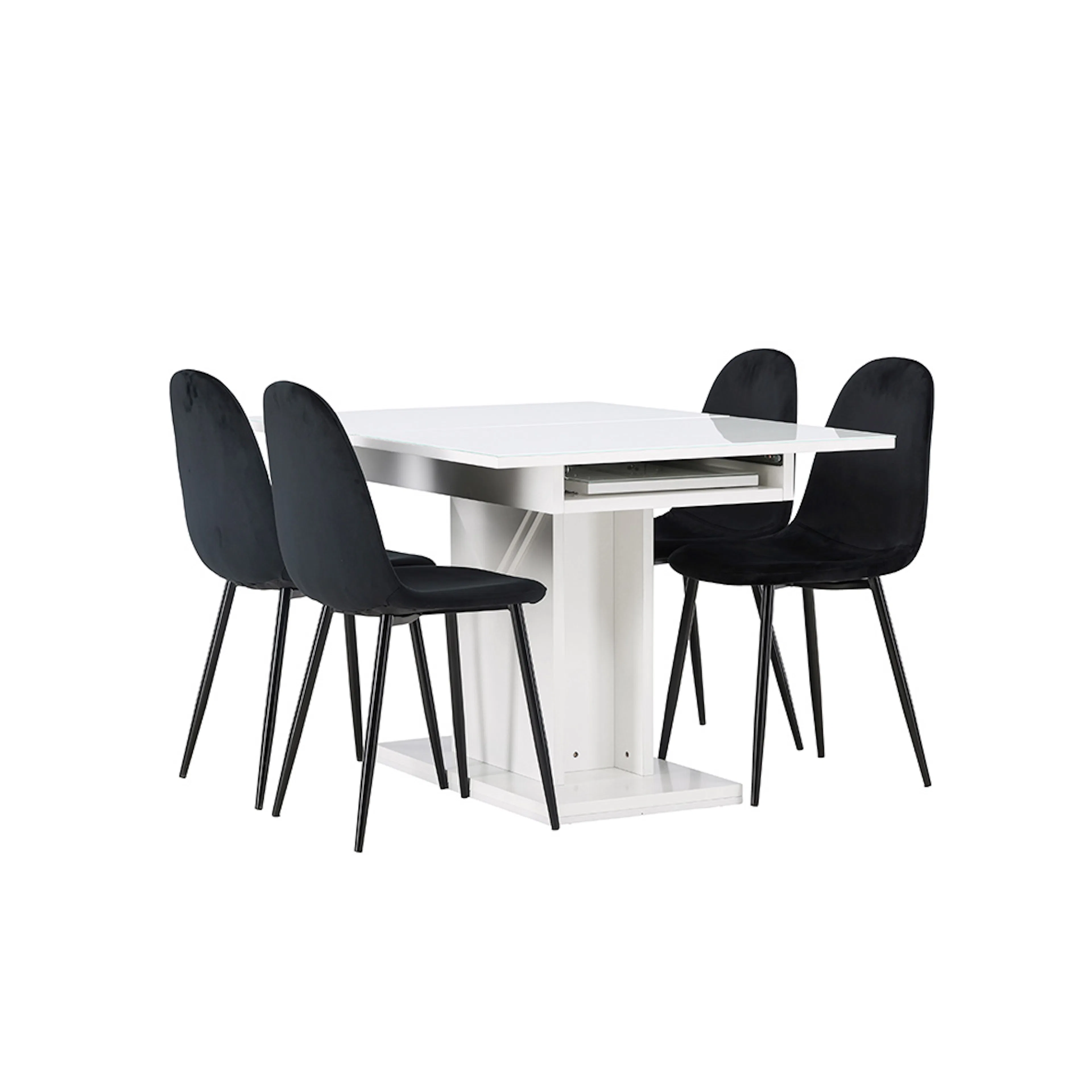 Matgrupp Venture Home Pluto med 4 Polar Sammet Stolar Vit/Svart