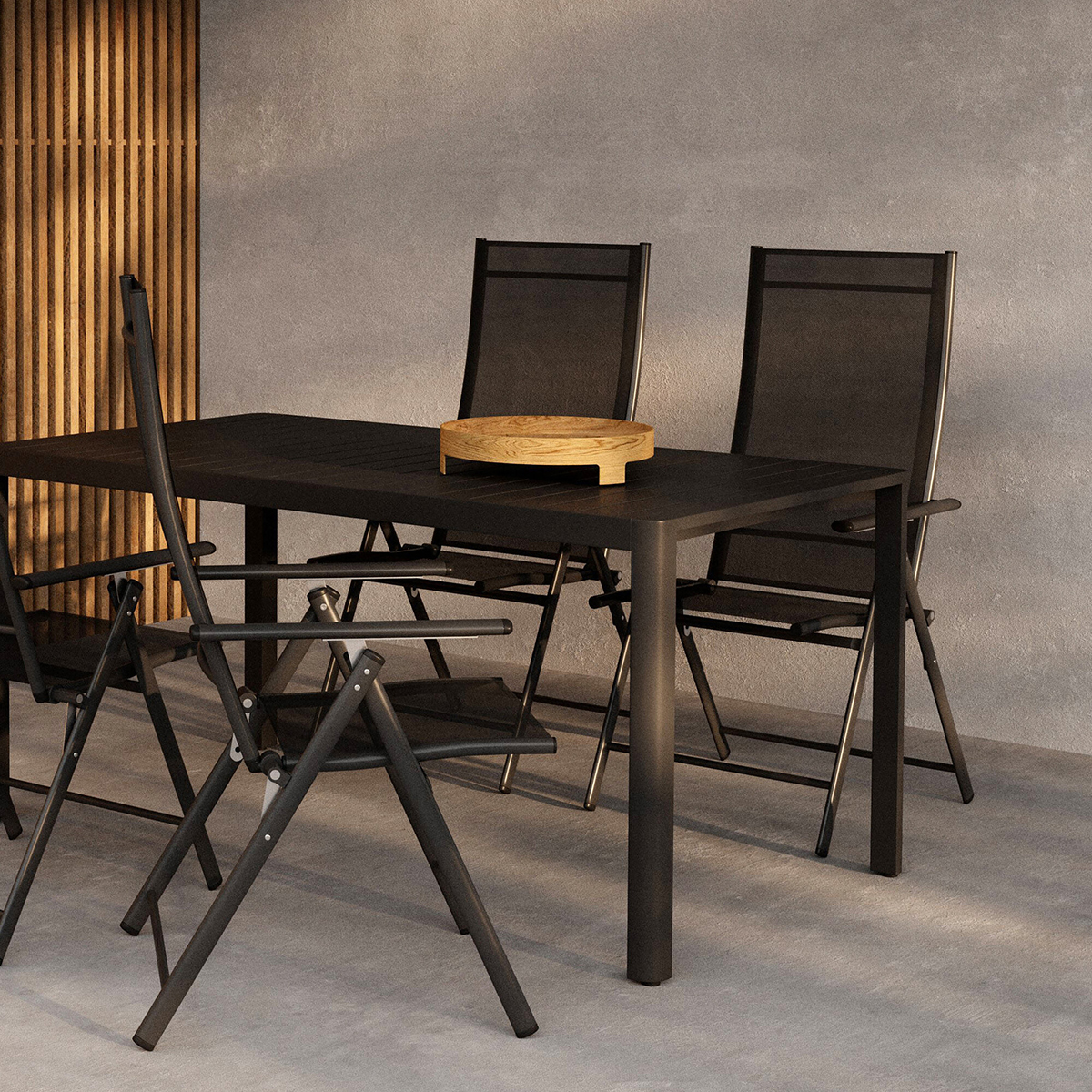 Trädgårdsmatgrupp Venture Home Giardini Rektangulärt Matbord 150x85x72 Svart med 4 st  Levanzo Trädgårdsstolar Svart