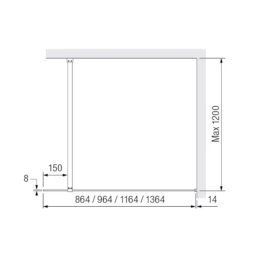 Duschvägg Alterna Luxor Modell 100 964 mm Vita Beslag Modell: 100, 964 mm, Vita Beslag