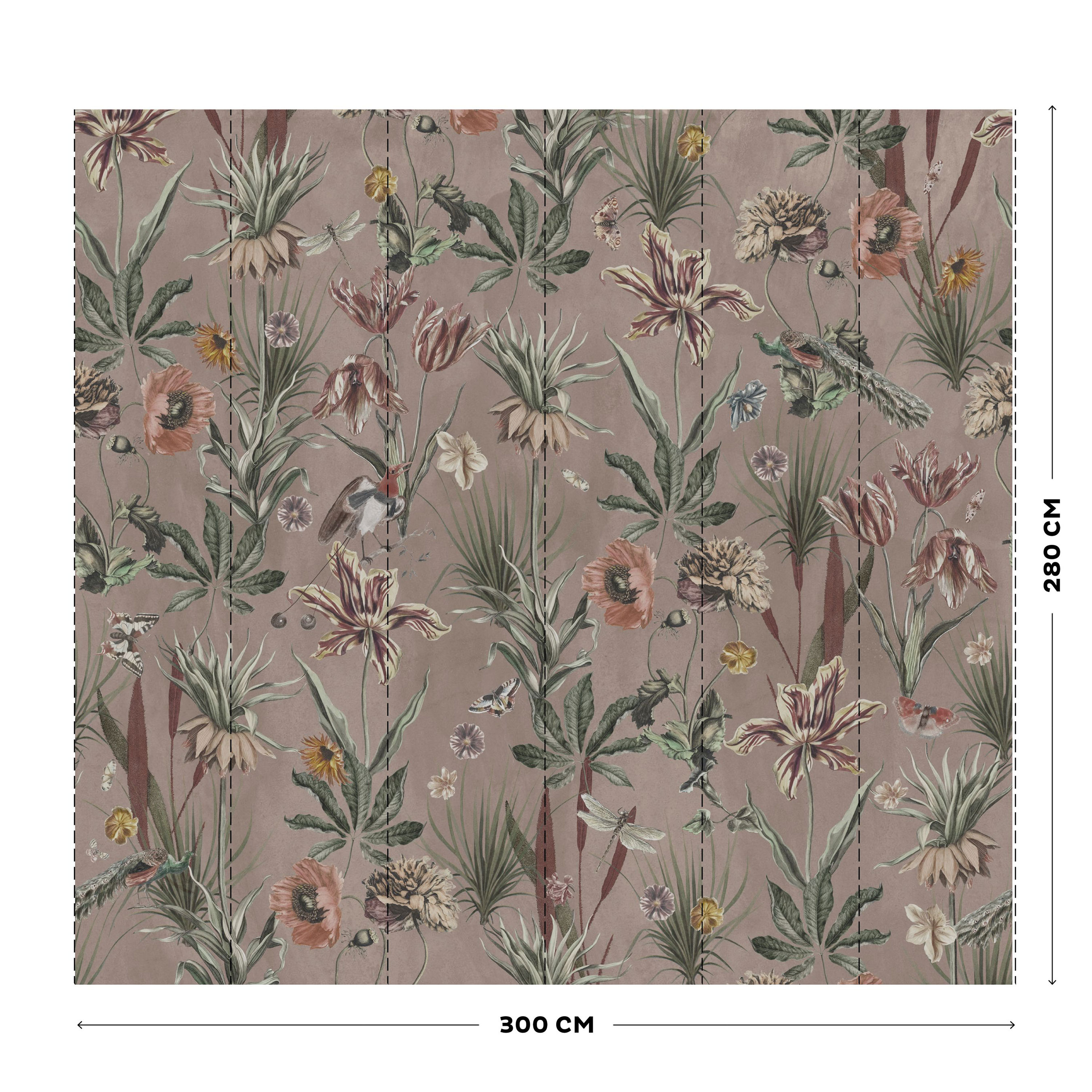 Fototapet/Non-woven/Ljusa Blommor/Flerfärgad/2,8mx300cm Ljusbrun/Grön