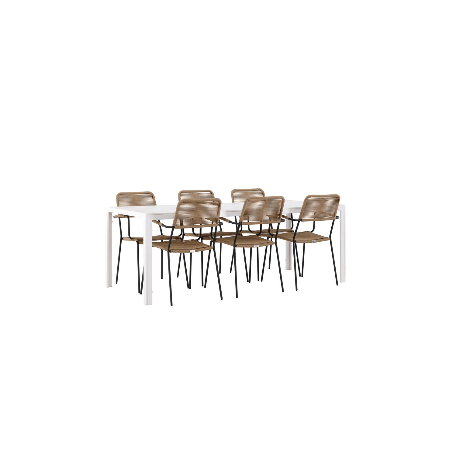 Break Dining Table  - White / White Aintwood +Lindos - Armch Trädgårdsgrupp Venture Home Break med 6 Lindos Karmstolar