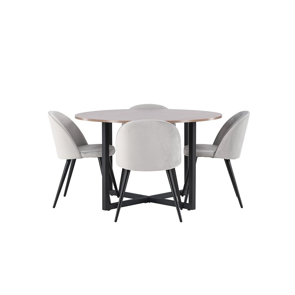 Matgrupp Venture Home Durango Ø 120 cm med 4 Velvet Stolar