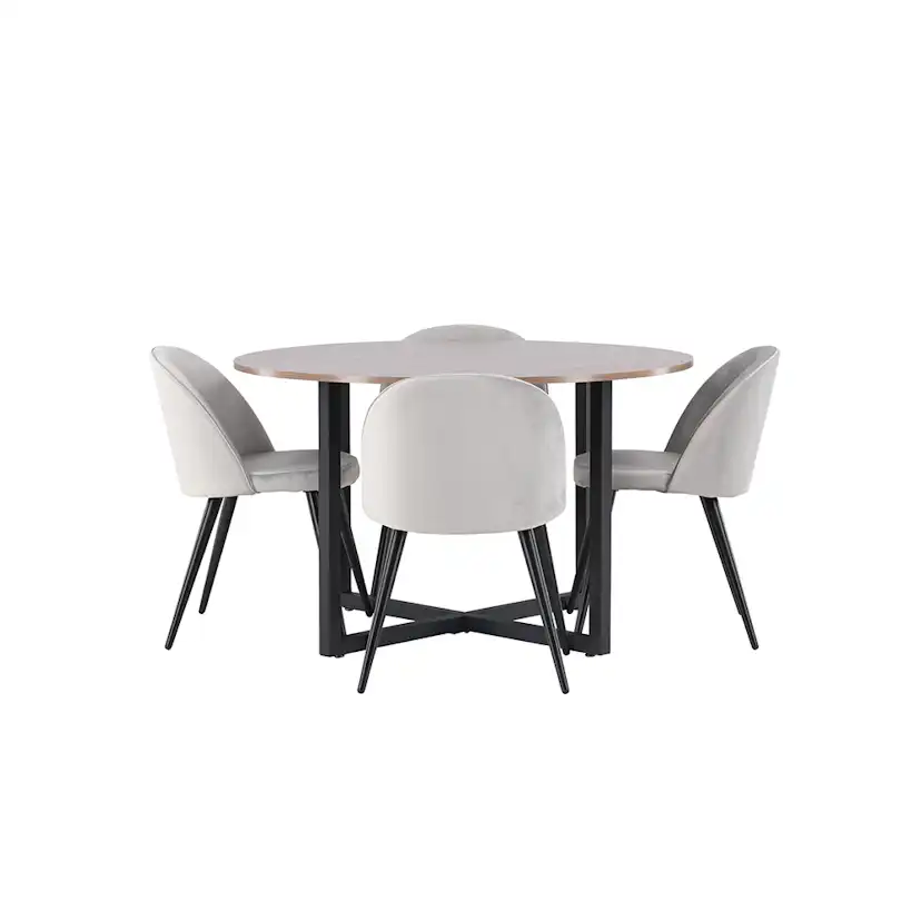 Matgrupp Venture Home Durango Ø 120 cm med 4 Velvet Stolar