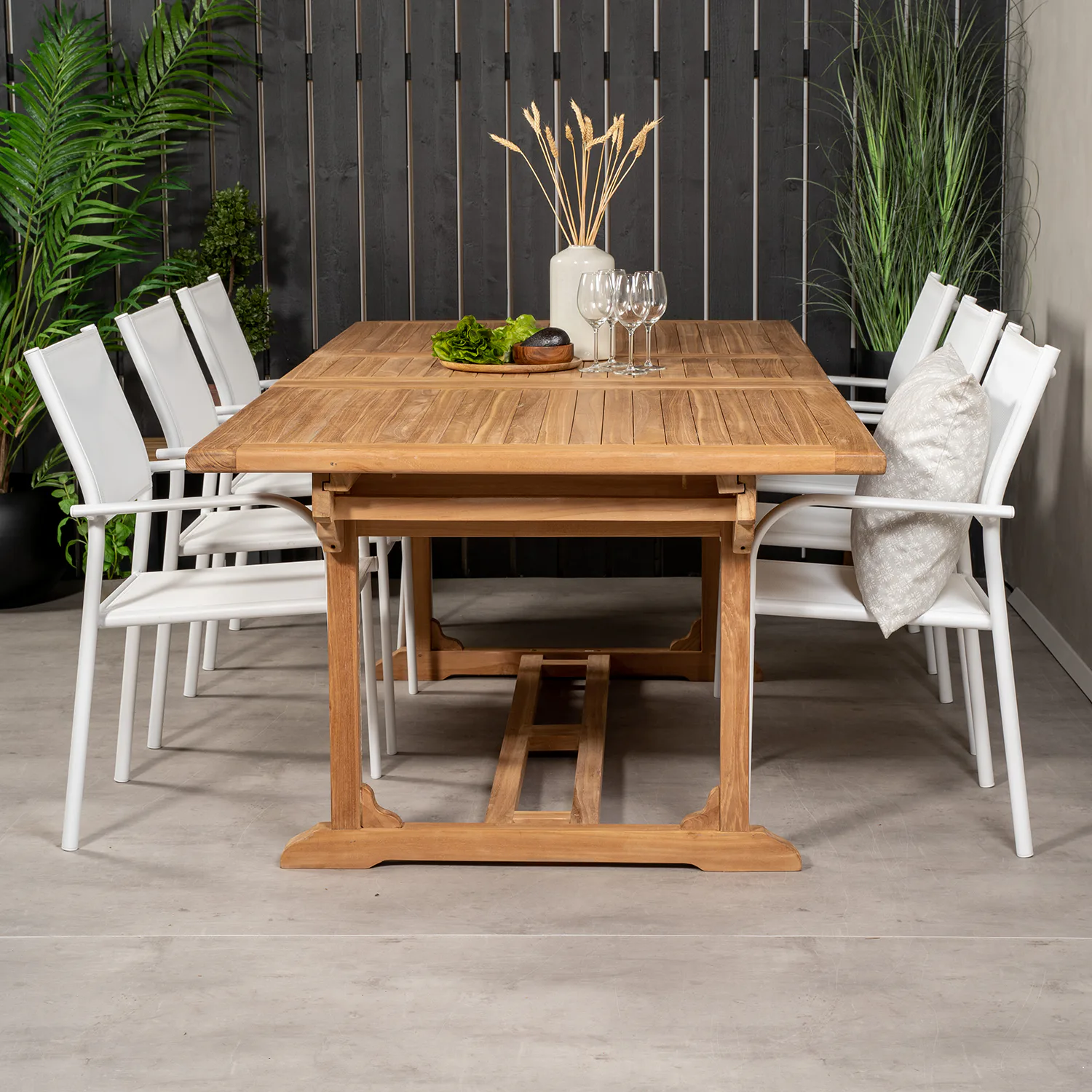 Matgrupp Venture Home Kenya 195-295x110 Teak med 6 Santorini Karmstolar